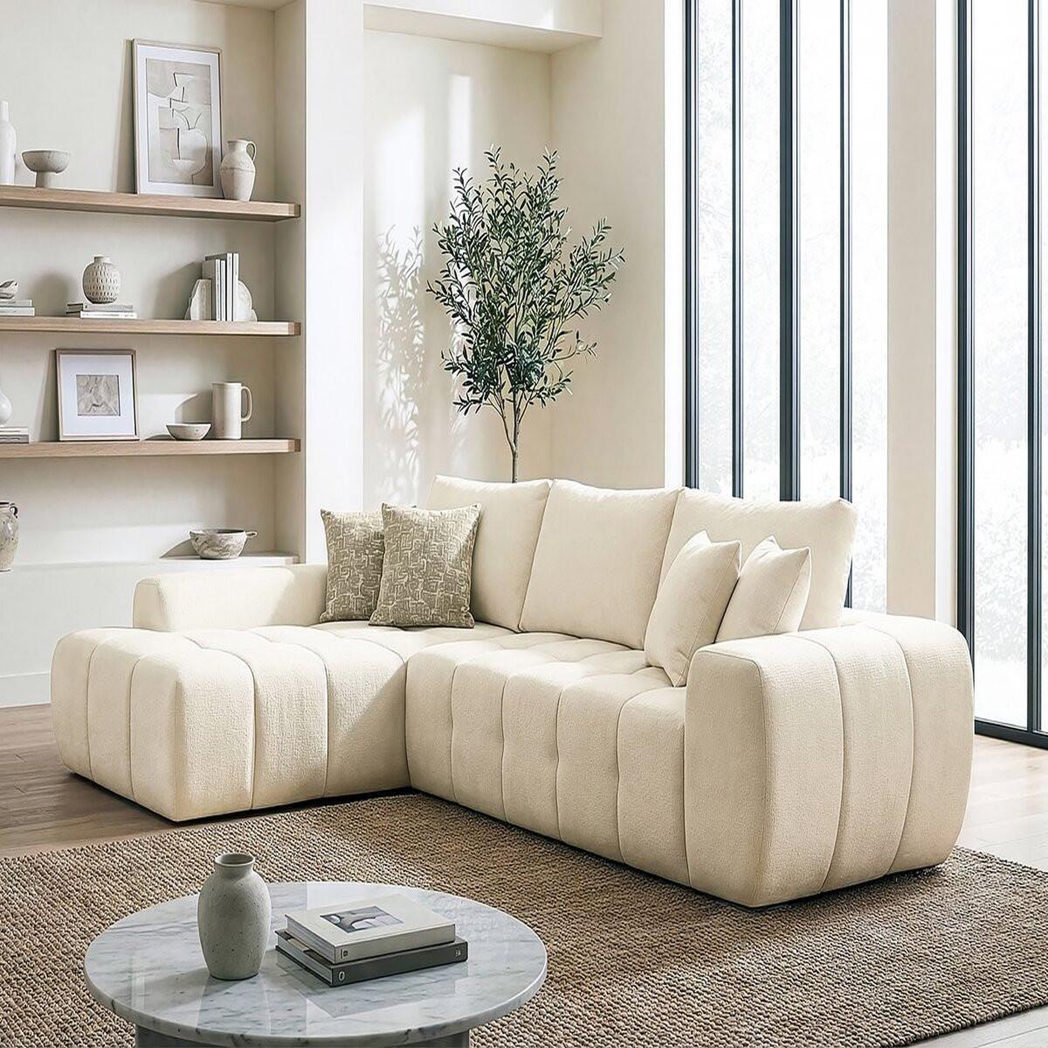 Voir la diapositive 4 : Habitat et Jardin Canapé d'angle gauche en tissu style bubble  Sidonie  - 4 places - Beige
