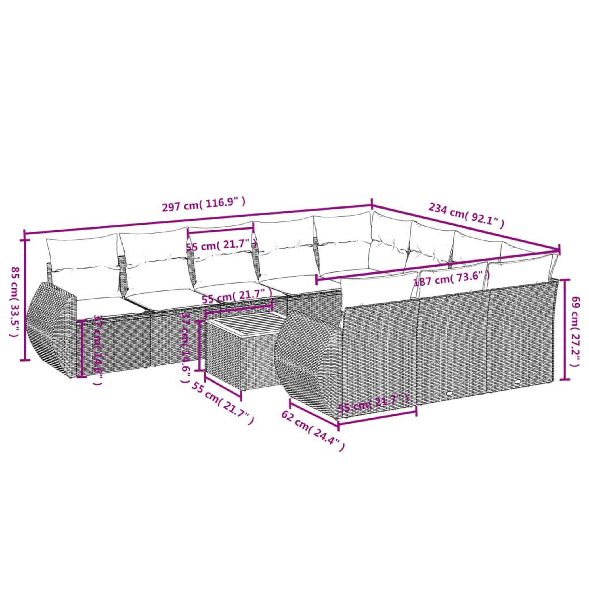 Voir la diapositive 3 : VIDAXL Salon de jardin 11 pcs avec coussins noir resine tressee