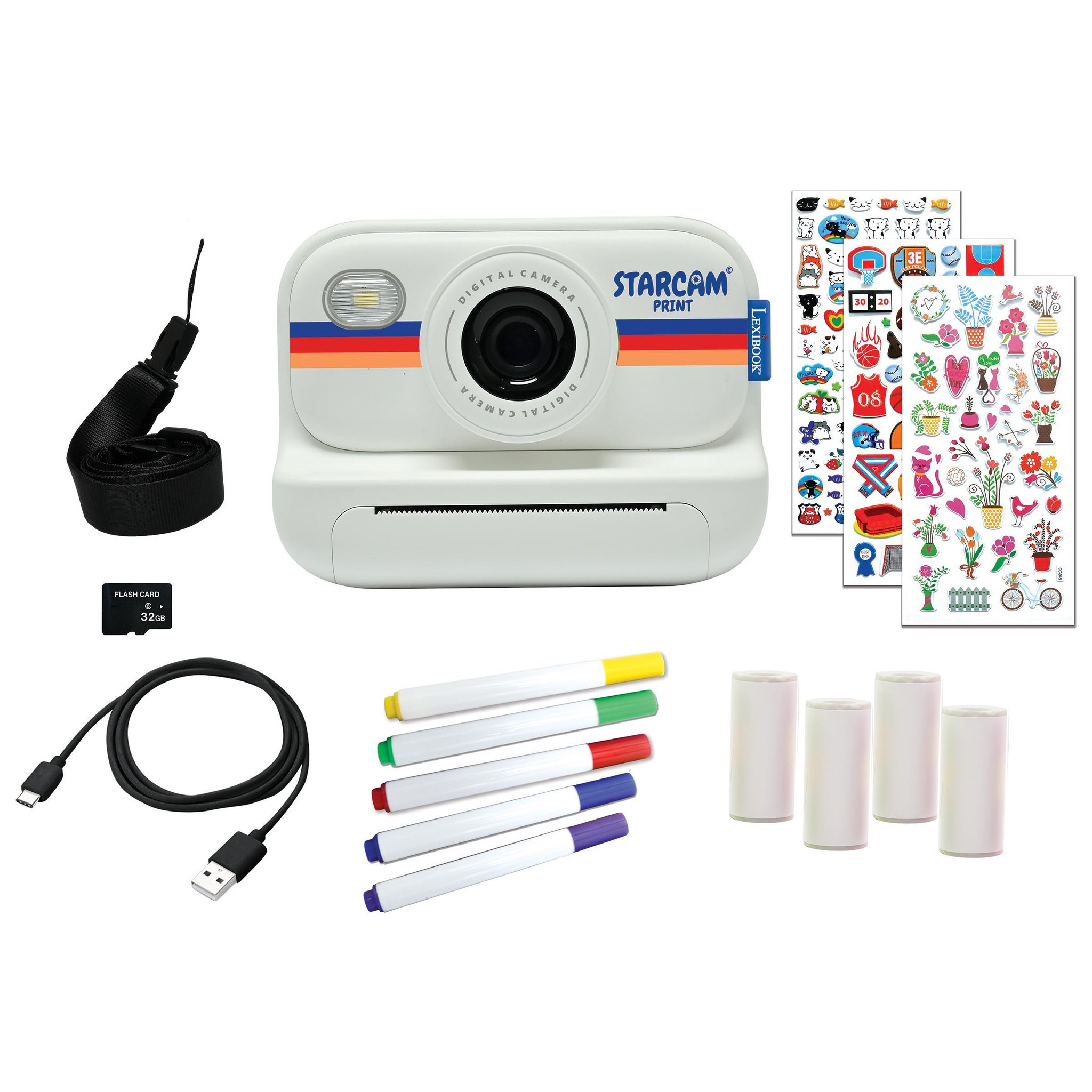 Lexibook Starcam® Print, appareil photo à impression instantanée avec capteur de 1,3 mm, carte SD et kit de personnalisation des photos