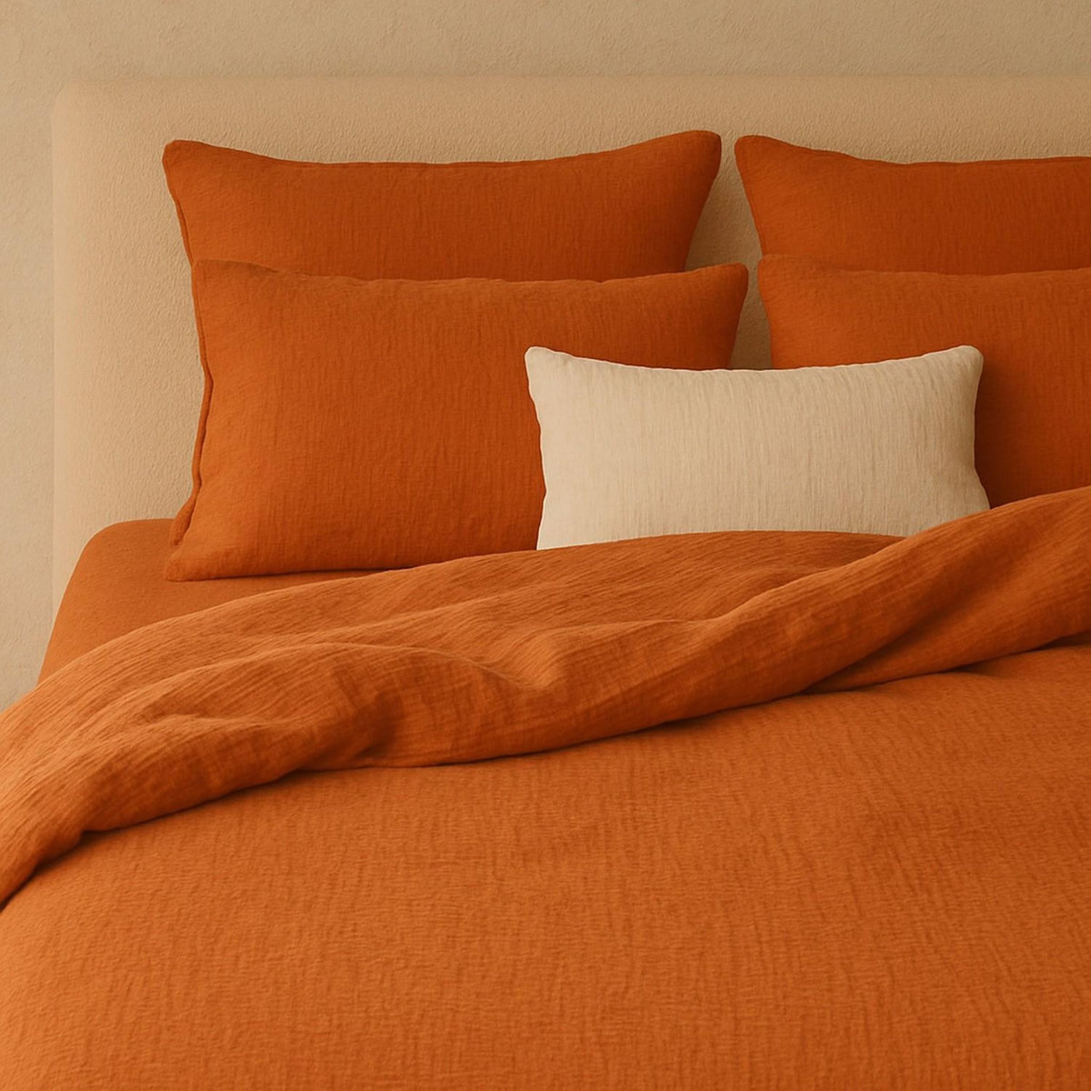 BATON ROUGE Drap housse 100%gaze de coton lavé safran minéral