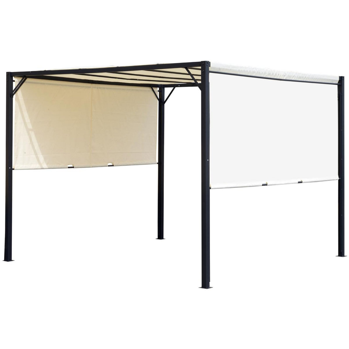 OUTSUNNY Pergola rétractable dim. 3L x 3l x 2,3H m structure acier époxy anticorrosion noir toile polyester haute densité crème