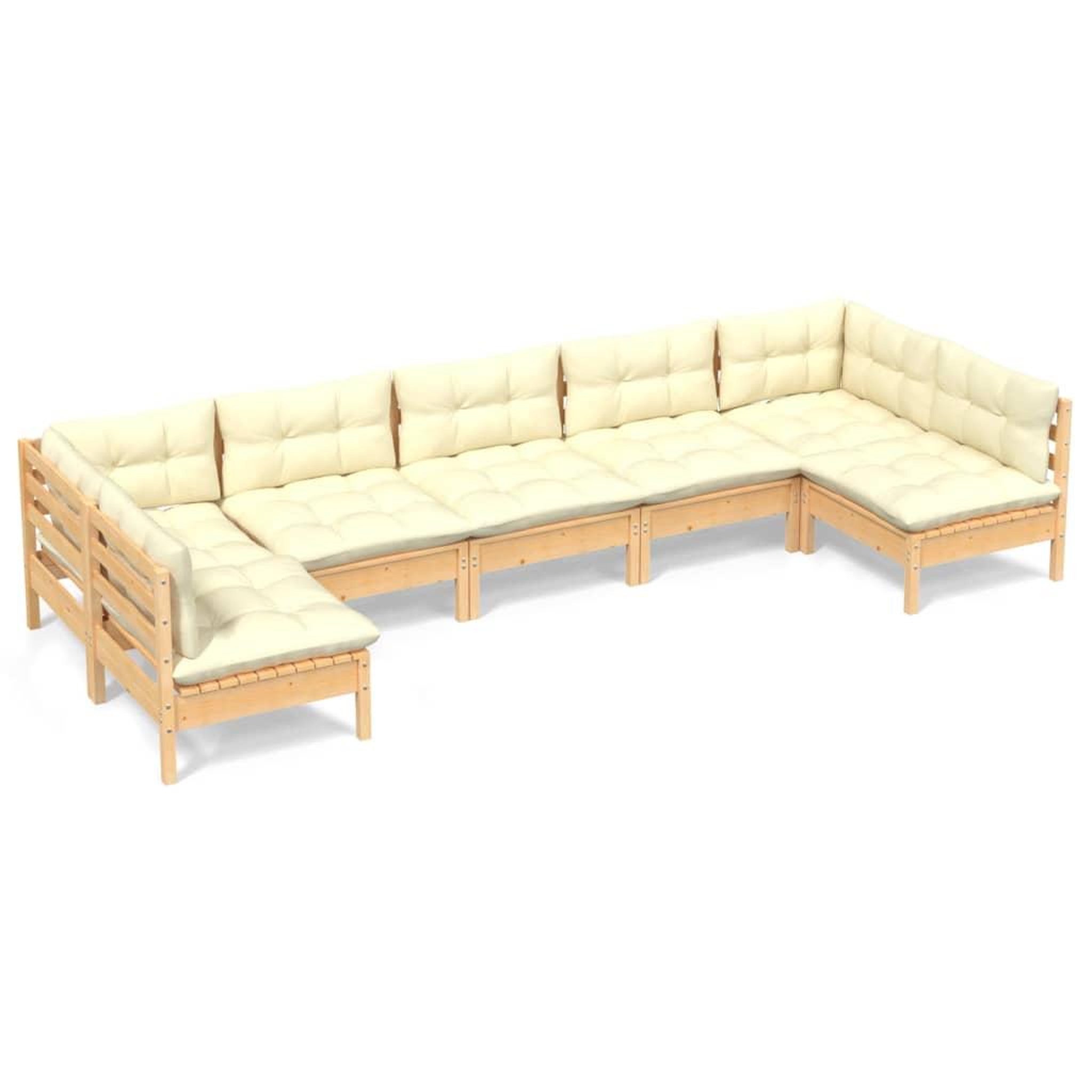 Voir la diapositive 2 : VIDAXL Salon de jardin 7 pcs avec coussins creme bois de pin massif