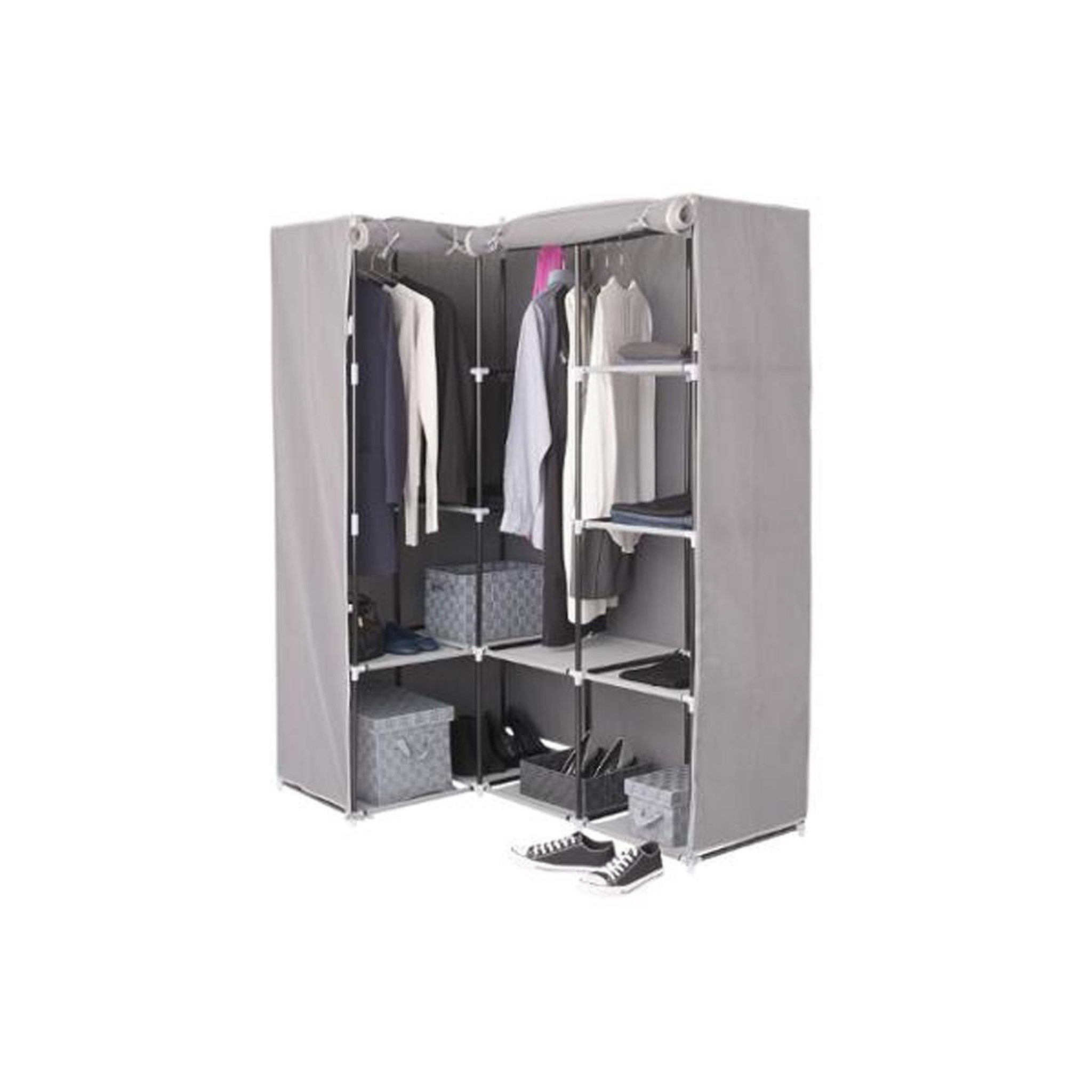 Voir la diapositive 1 : FIVE Armoire d'angle penderie  11 compartiments  169cm gris
