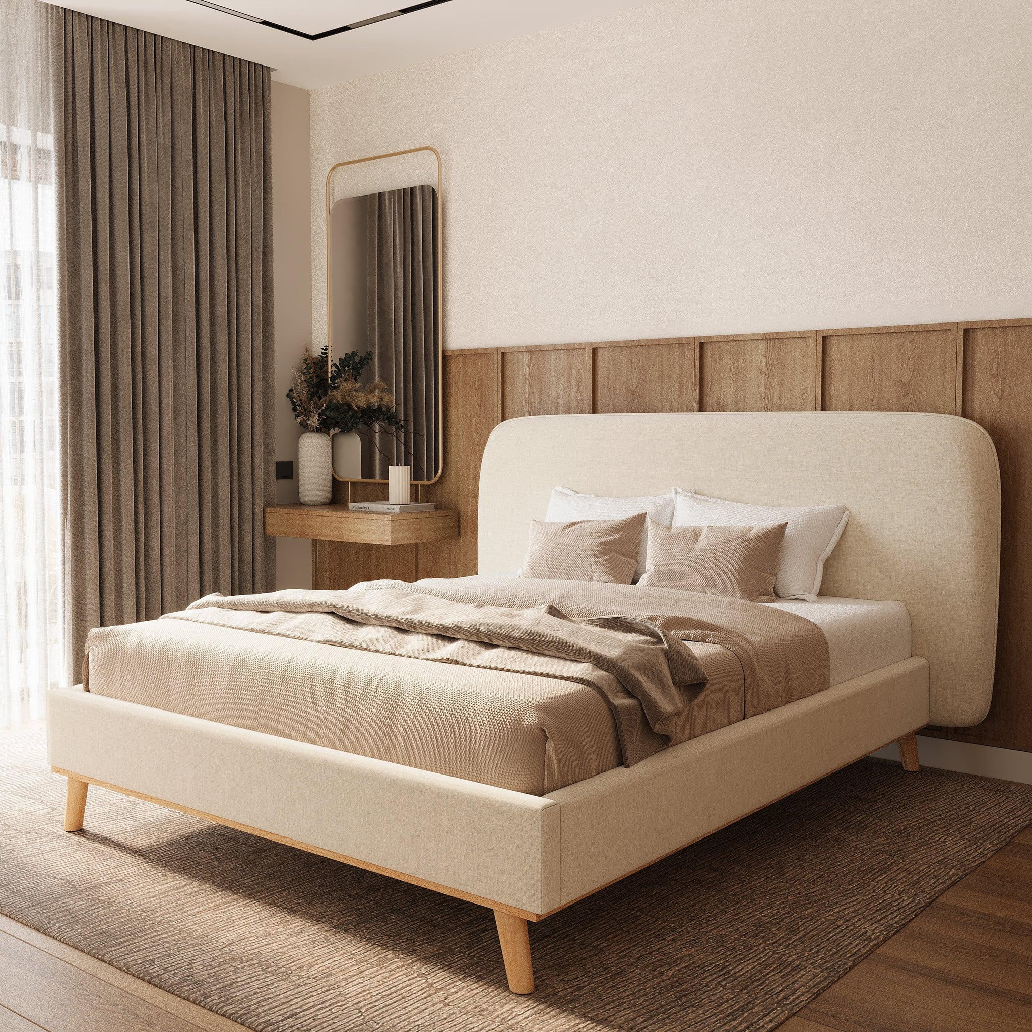 Voir la diapositive 2 : MAISON PAVANE Lit double 160x200 cm en tissu gris/beige-modjo
