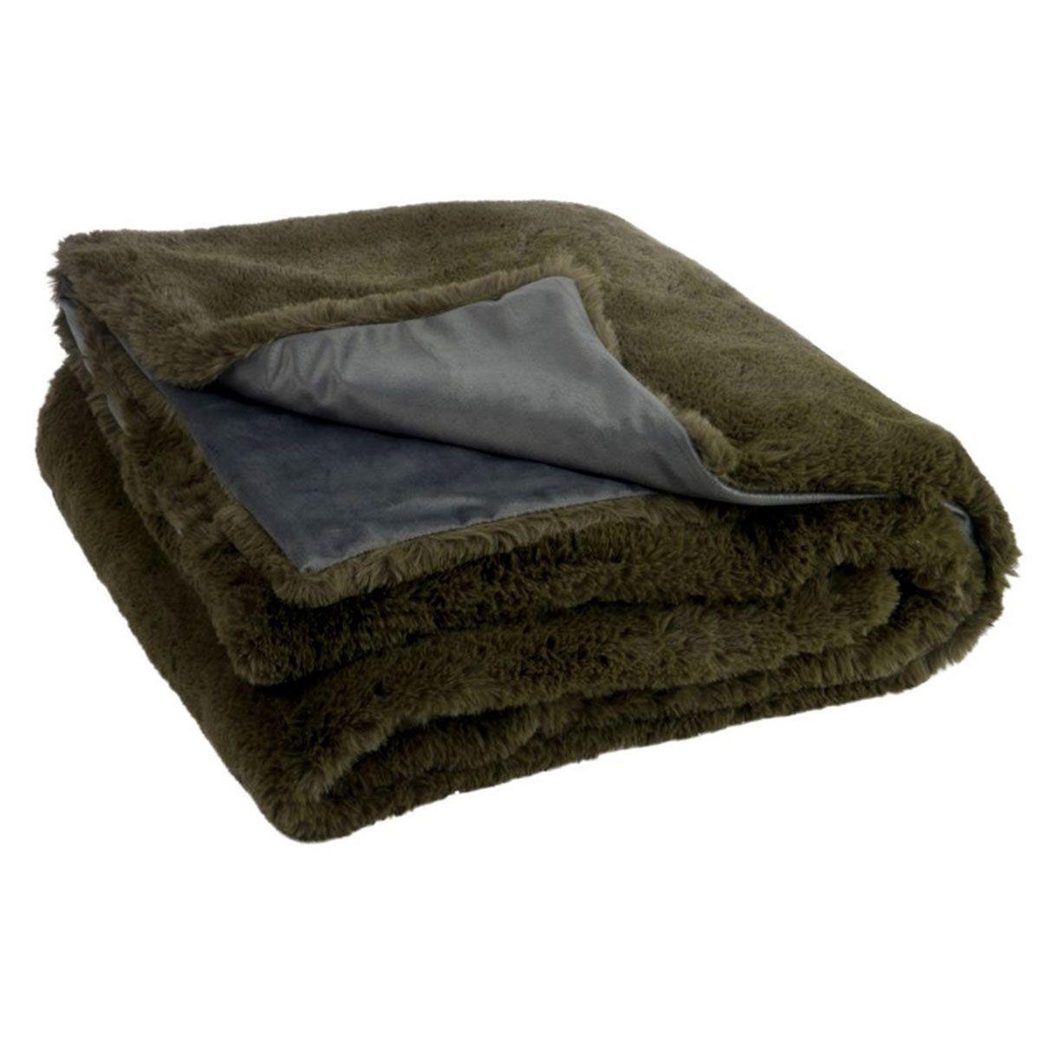 Voir la diapositive 2 : J-LINE Plaid imitation fourrure  cutie  130x180cm vert kaki