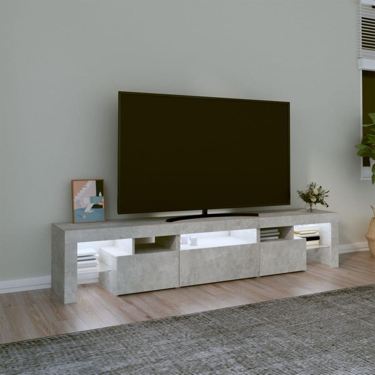 VIDAXL Meuble TV avec lumieres LED Gris beton 200x36,5x40 cm