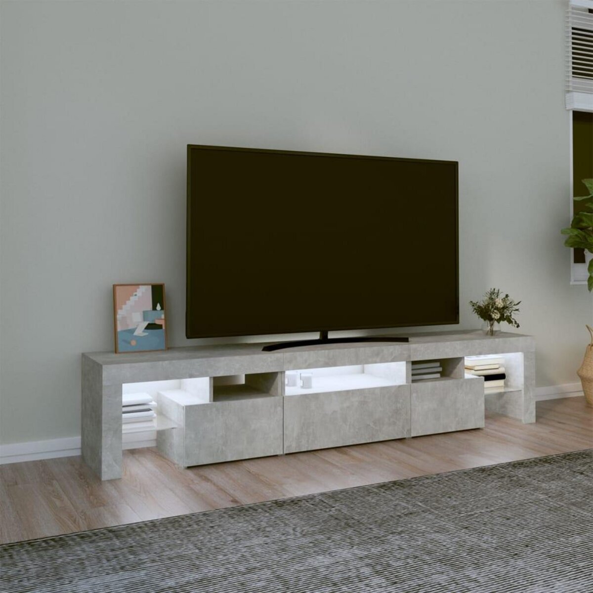 VIDAXL Meuble TV avec lumieres LED Gris beton 200x36,5x40 cm