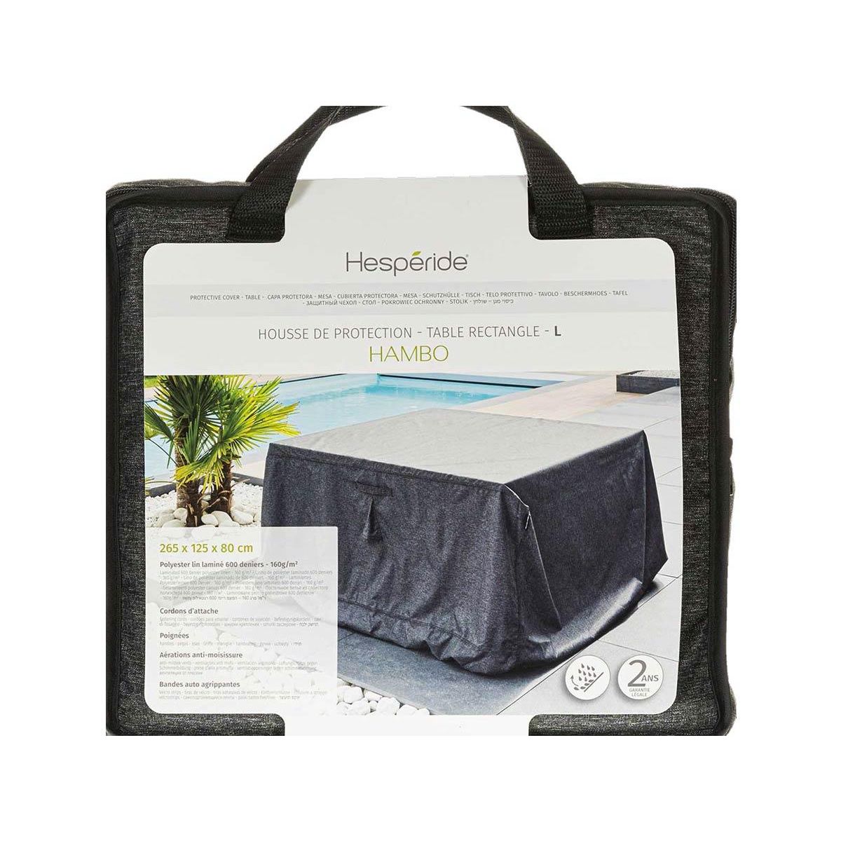 HESPERIDE Housse pour table rectangulaire extérieure Hambo L gris - 265 x 125 x 80 cm - Hespéride