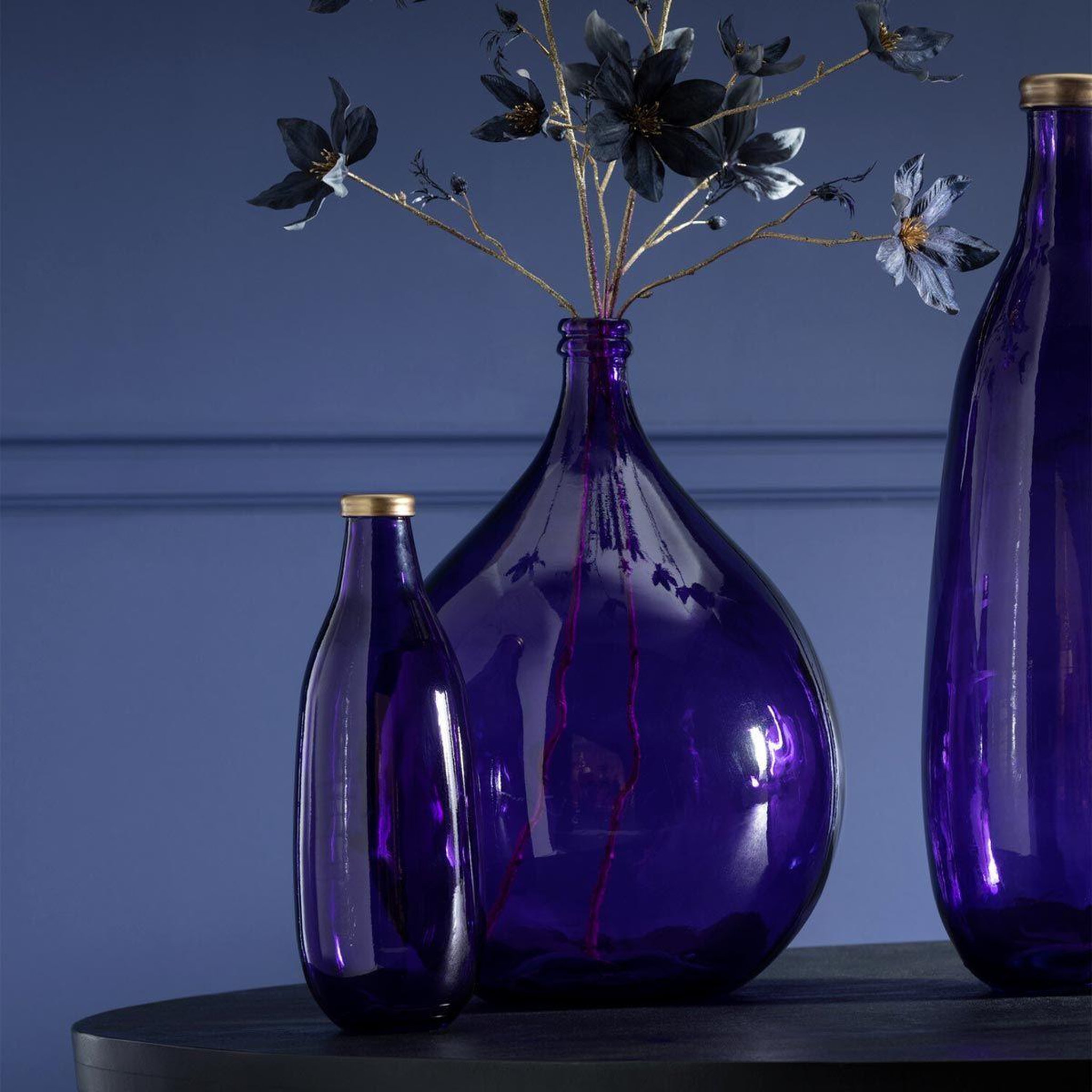 Voir la diapositive 4 : J-LINE Vase déco en verre  mandie  40cm mauve