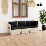 VIDAXL Canape palette a 3 places de jardin avec coussins Bois d'epicea