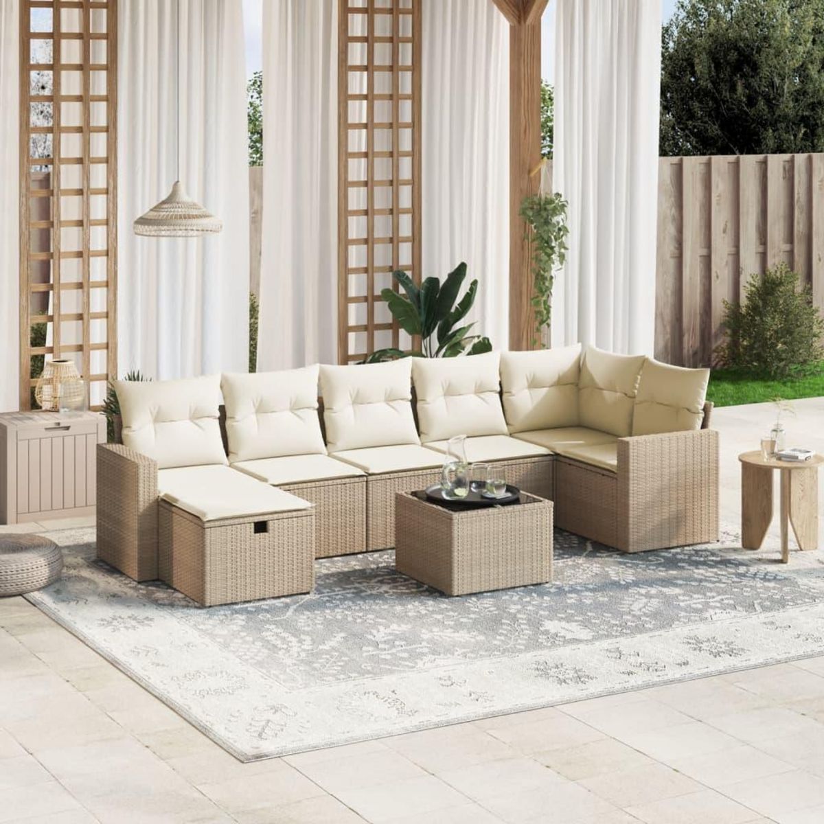 VIDAXL Salon de jardin avec coussins 8 pcs beige resine tressee