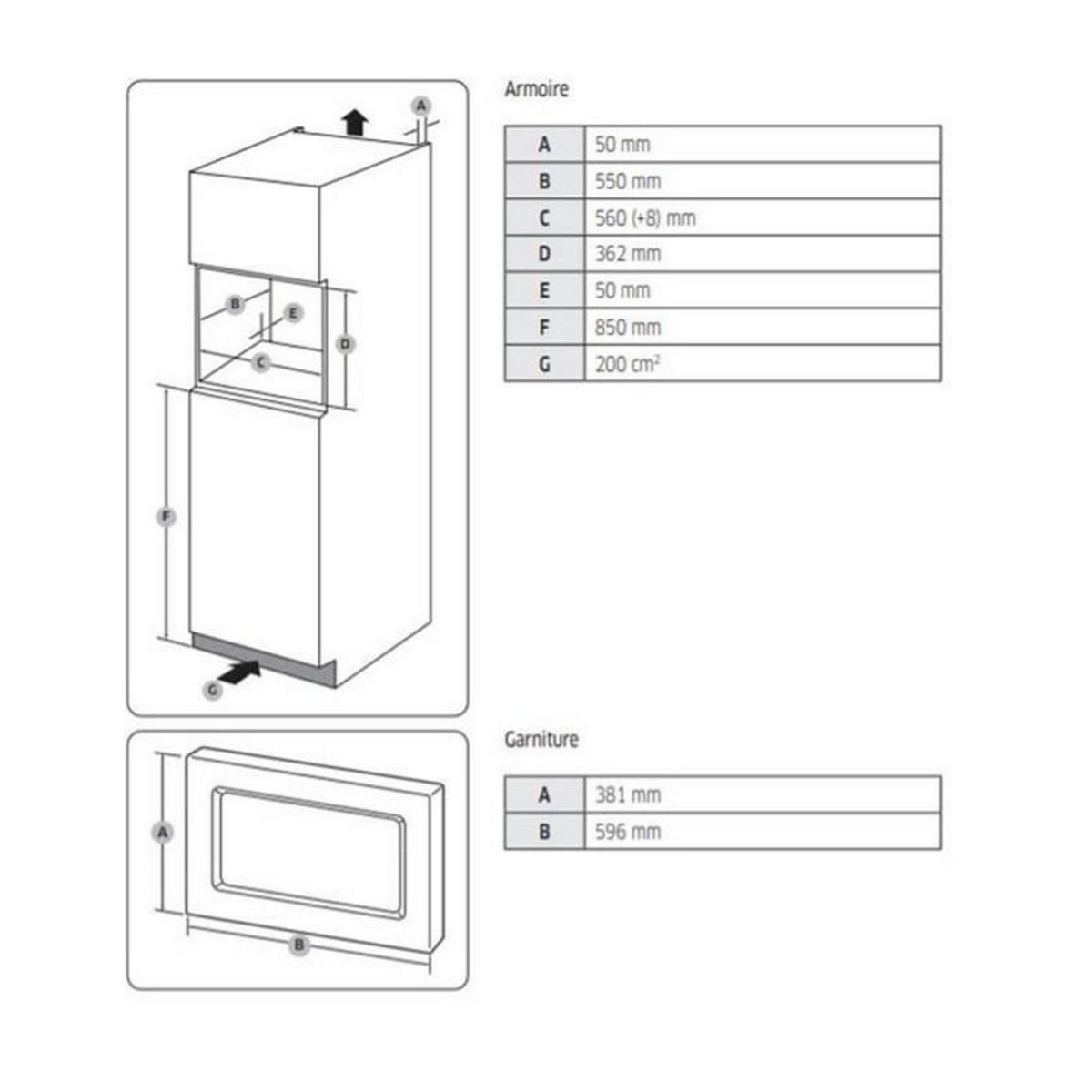 Samsung Micro-ondes solo encastrable 20l 850w noir - ms20a7013ab