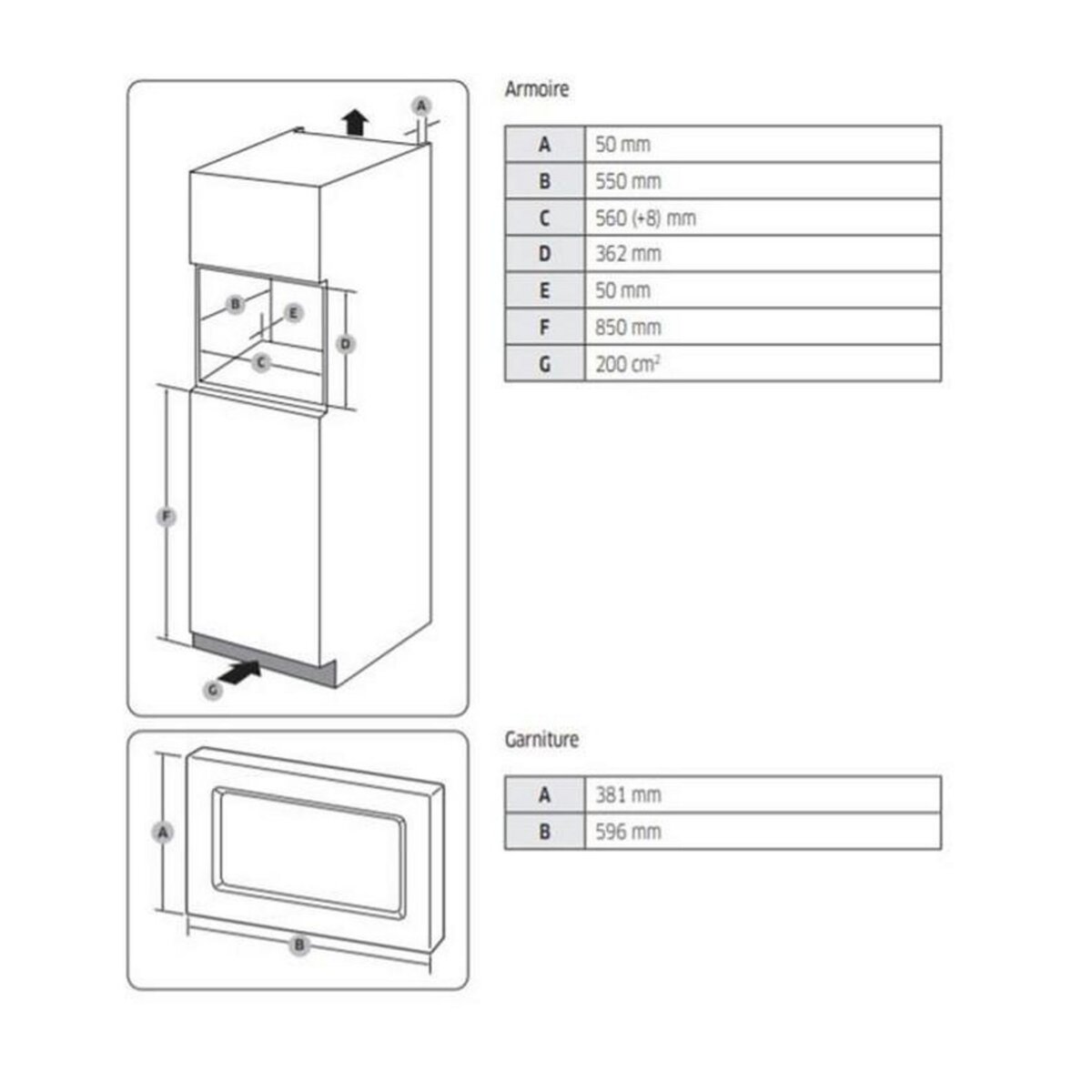 Samsung Micro-ondes solo encastrable 20l 850w noir - ms20a7013ab