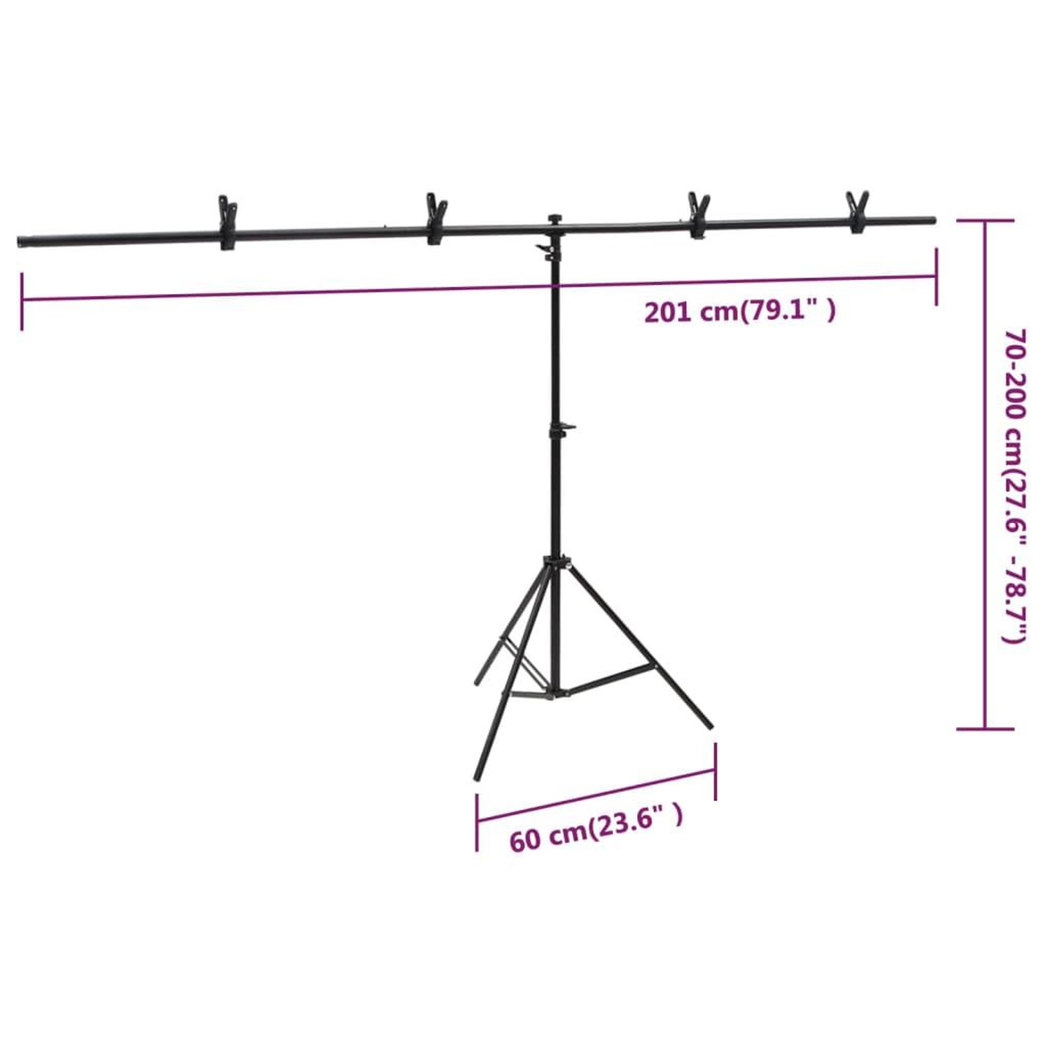 Voir la diapositive 6 : VIDAXL Support de fond en forme de T Noir 201x60x(70-200) cm