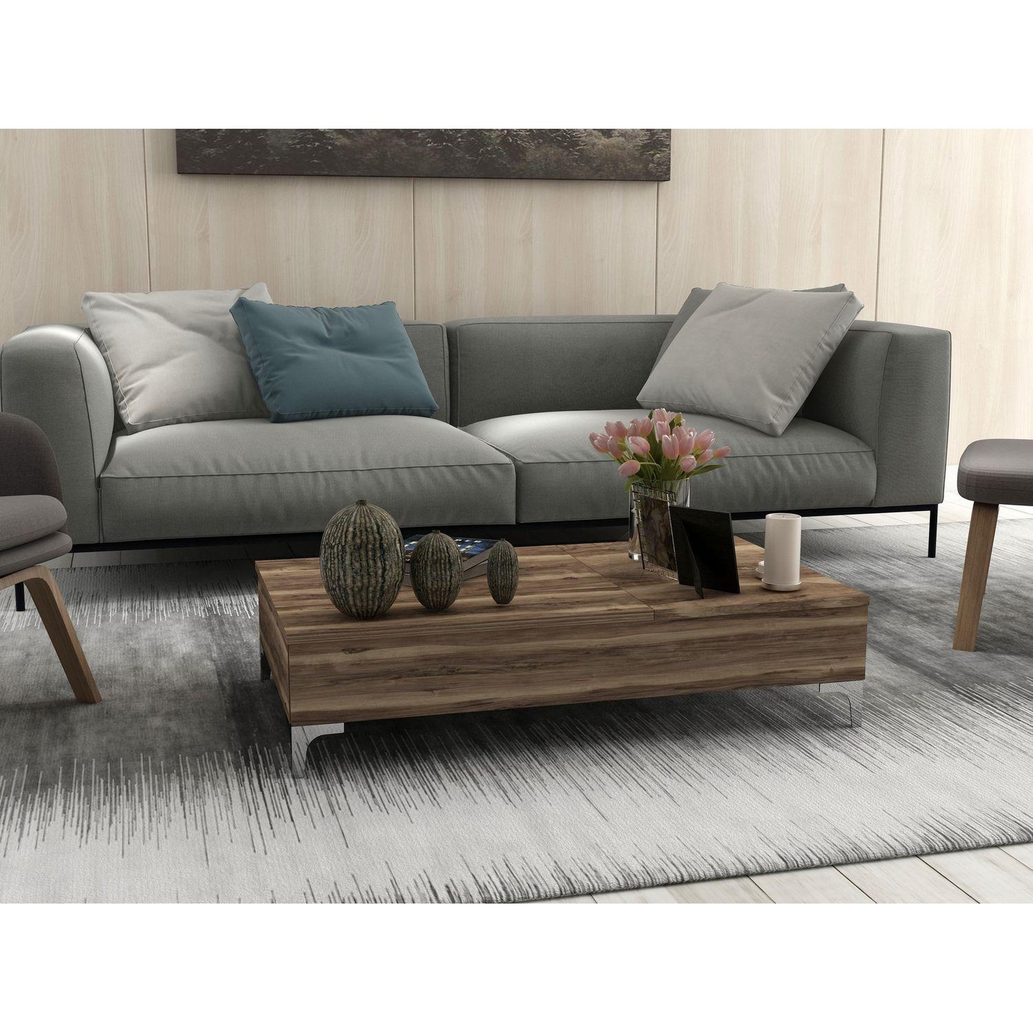 Voir la diapositive 2 : TOILINUX Table basse relevable avec rangements intégrés uppsala - marron