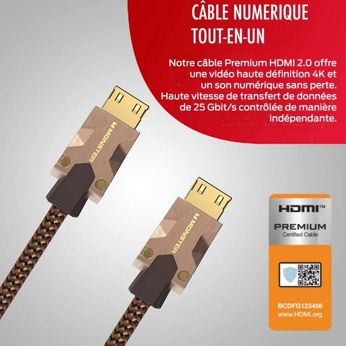 Monster Cable Câble HDMI M2000 UHD 4K HDR10+ 25GBPS 1.5M