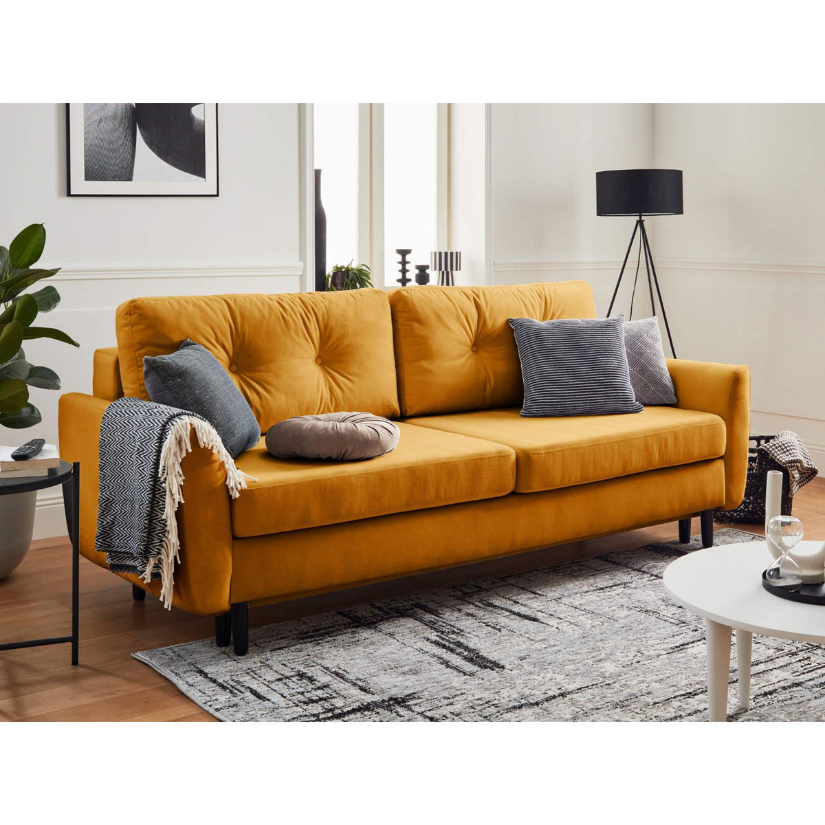 LISA DESIGN Nils - canapé droit 3 places convertible - avec coffre de rangement - velours