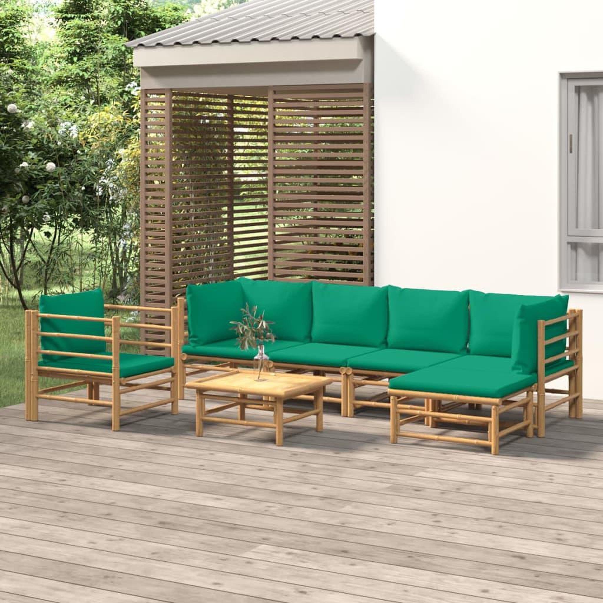 Voir la diapositive 1 : VIDAXL Salon de jardin 7 pcs avec coussins vert bambou
