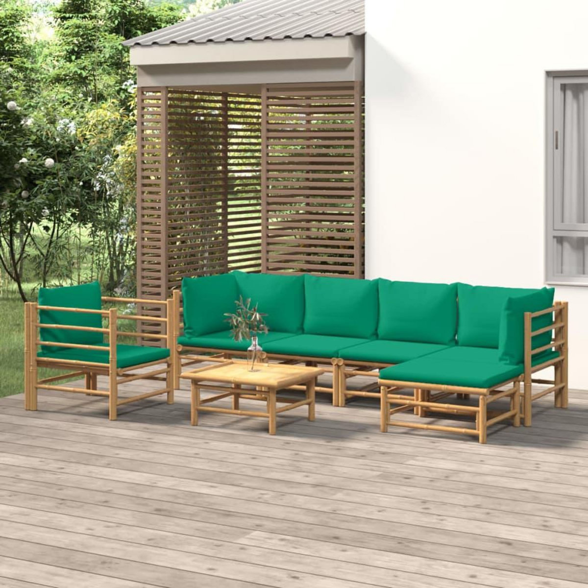 VIDAXL Salon de jardin 7 pcs avec coussins vert bambou