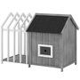 Voir la diapositive 4 : PAWHUT Niche villa pour chien sur pied - terrasse, claustra, auvent, porte, fenêtre, toit bitumé - bois blanc gris