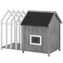 Voir la diapositive 4 : PAWHUT Niche villa pour chien sur pied - terrasse, claustra, auvent, porte, fenêtre, toit bitumé - bois blanc gris