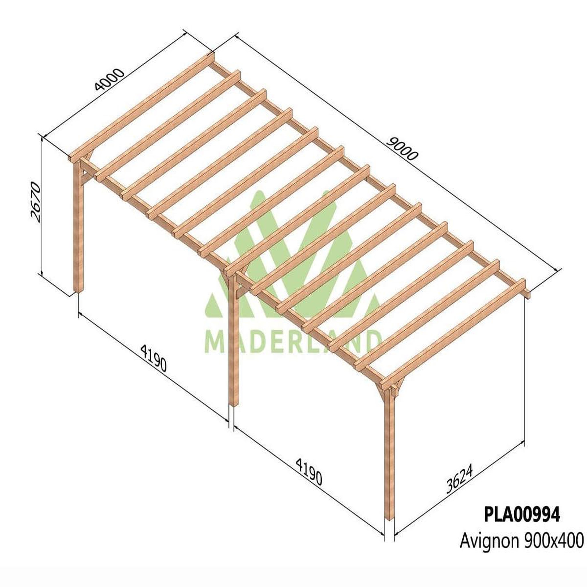 Voir la diapositive 2 : JARDIDECO Pergola adossée en lamellé-collée avignon 900 x 400 cm - mardeland