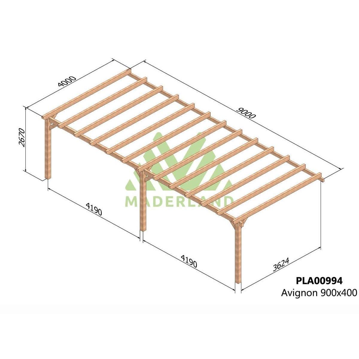 JARDIDECO Pergola adossée en lamellé-collée Avignon 900 x 400 cm - Mardeland