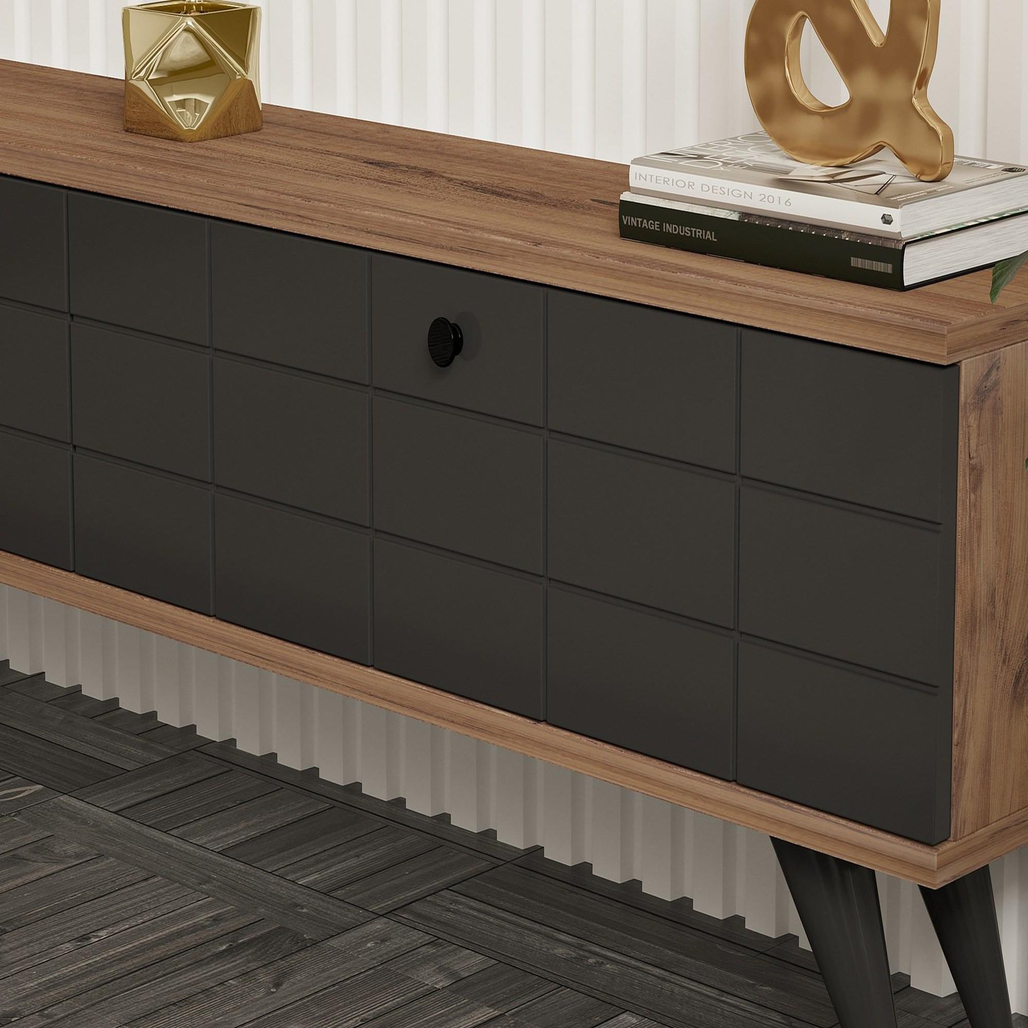 Voir la diapositive 4 : Habitat et Jardin Meuble tv en bois  alberi  - 160 x 25 x 35 cm - gris anthracite