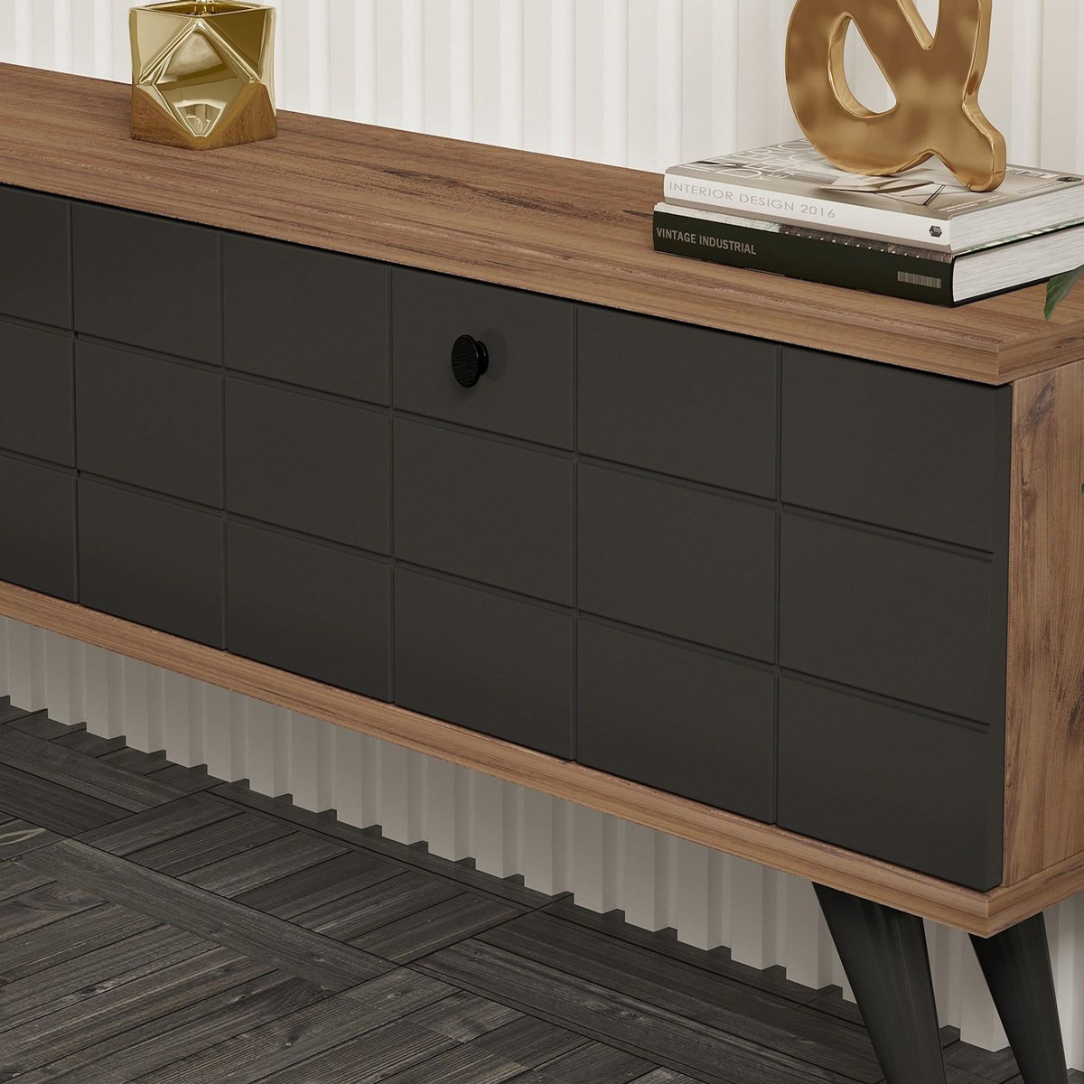 Habitat et Jardin Meuble TV en bois  Alberi  - 160 x 25 x 35 cm - Gris anthracite