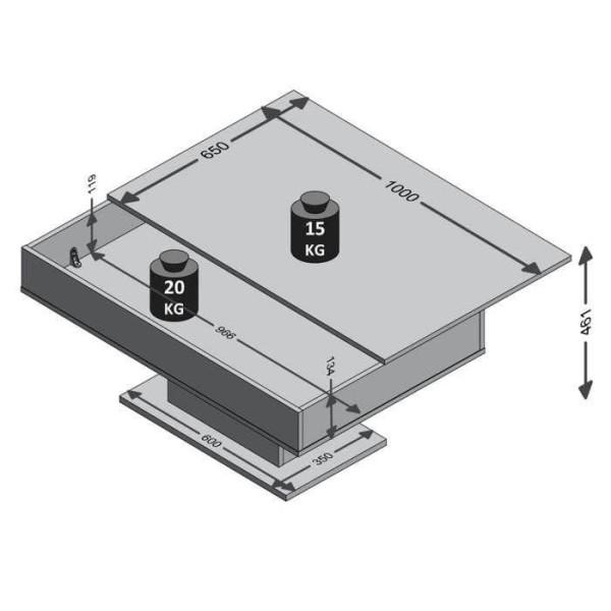 Voir la diapositive 4 : FMD Table Basse - Bout de canapé - mélamine Gris Béton et Blanc L100 x H46,1 x P65 cm