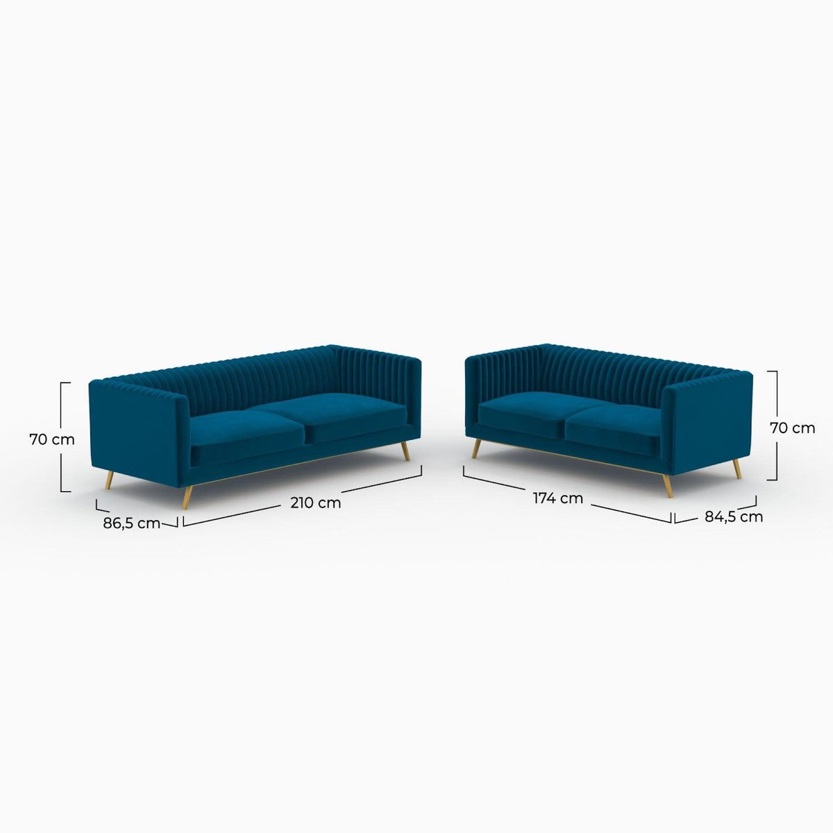 Rendez vous déco Ensemble canapés en velours bleu 5 places-Gatsby