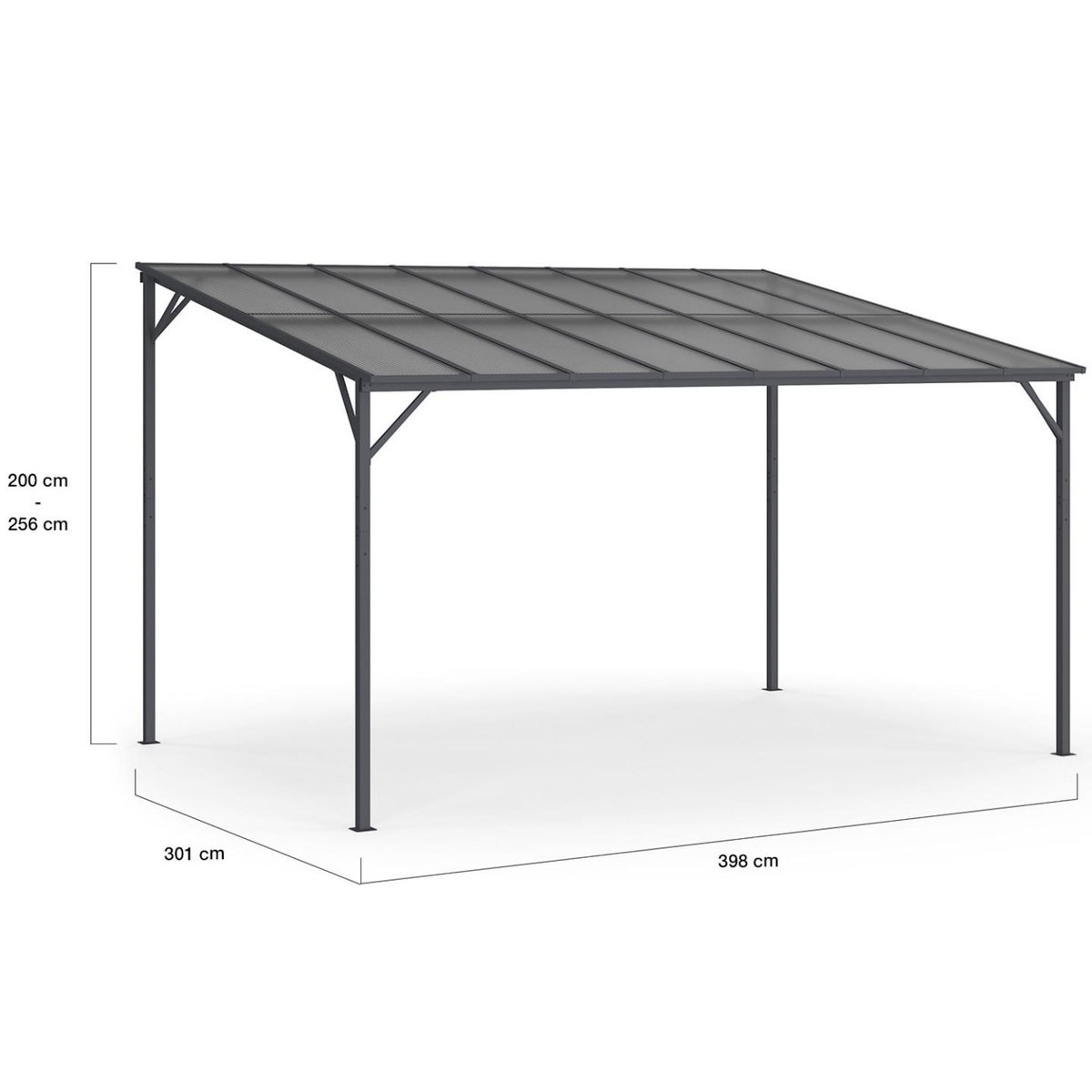 ID MARKET Pergola toit rigide en polycarbonate 3x4 M gris anthracite