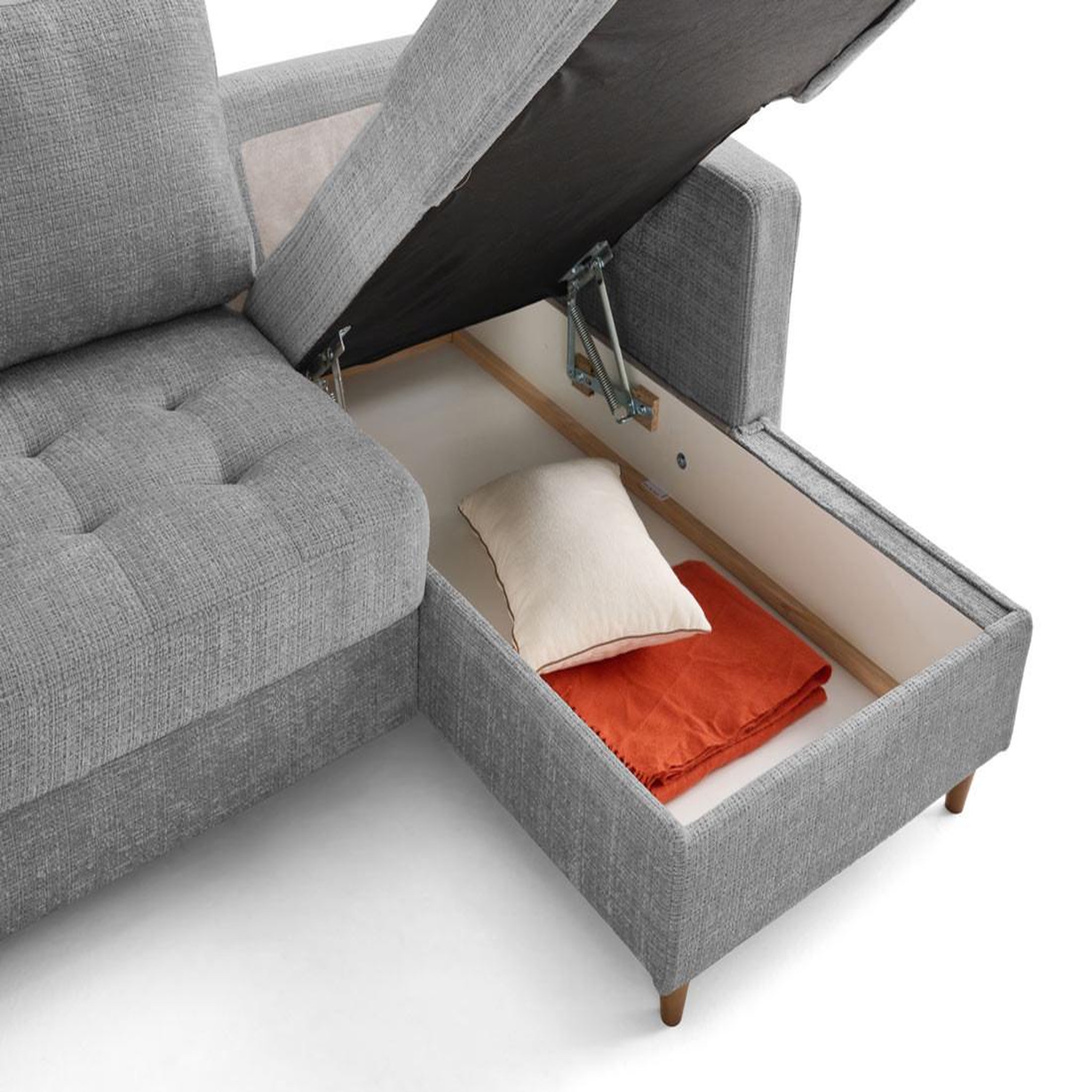 Voir la diapositive 3 : LISA DESIGN Anna - canapé d'angle droit 4 places convertible avec coffre en velours texturé