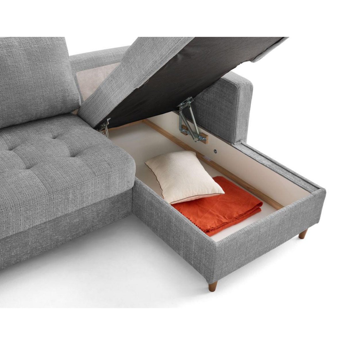 LISA DESIGN Anna - canapé d'angle droit 4 places convertible avec coffre en velours texturé