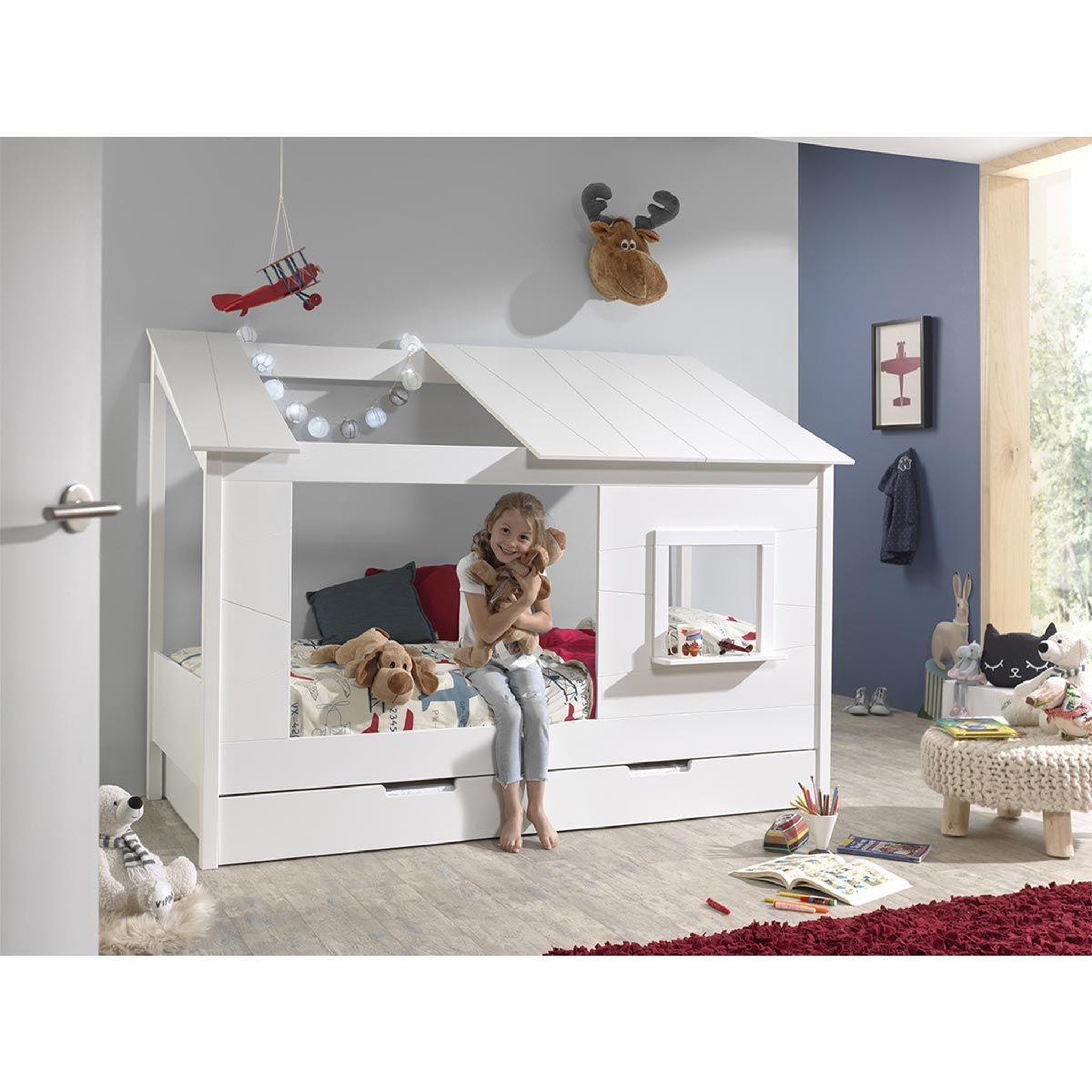 Voir la diapositive 2 : Paris Prix Pack - lit cabane enfant & tiroir  housebed ii  90x200cm blanc