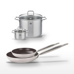 ELO Lot Poêle 24/28 cm avec revêtement céramique sans PFAS & 2 Faitouts 16/26 cm Elo Bistro Line Citrin