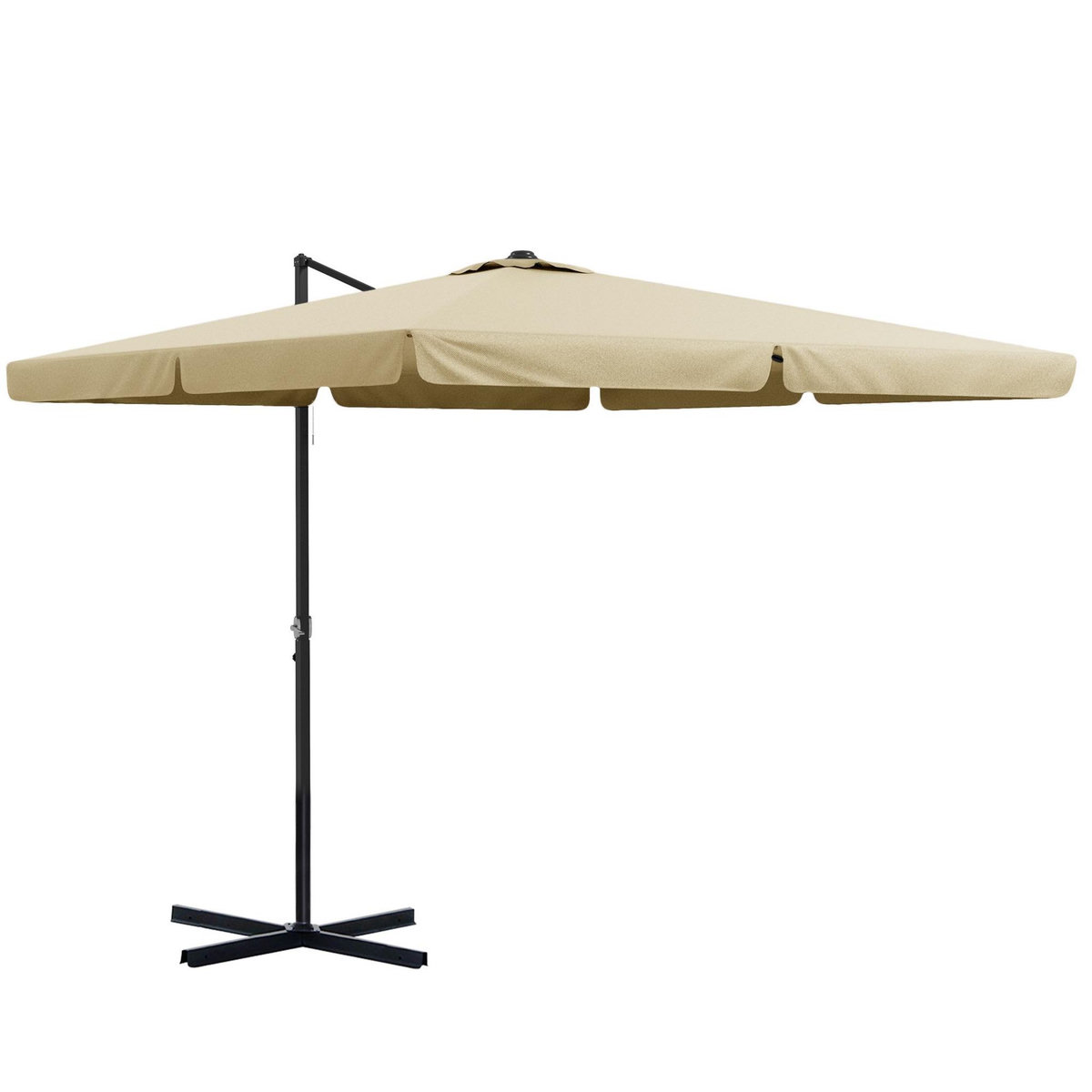OUTSUNNY Parasol déporté carré inclinable manivelle avec piètement croix alu beige