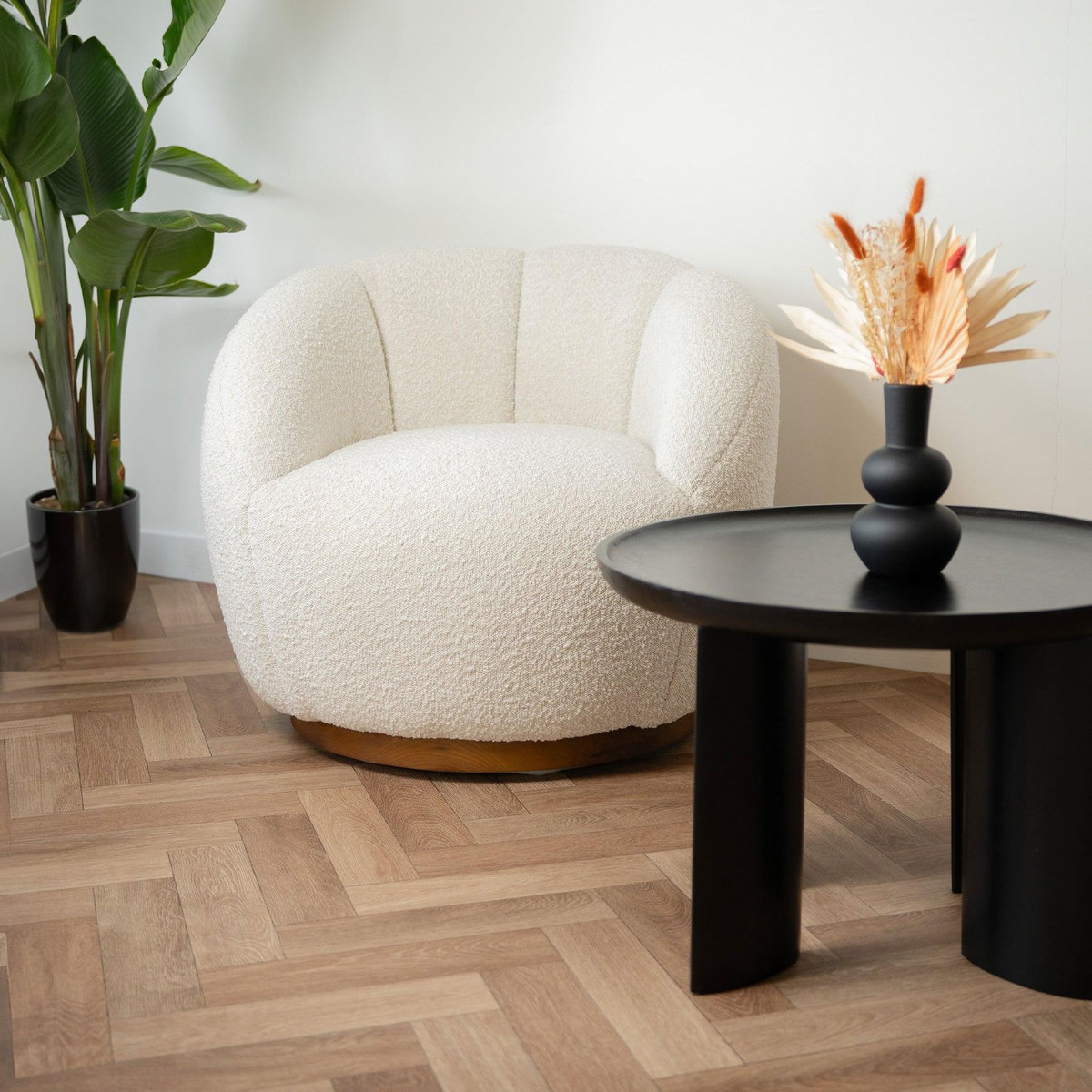 Rendez vous déco Fauteuil pivotant en tissu bouclé blanc-Ysé