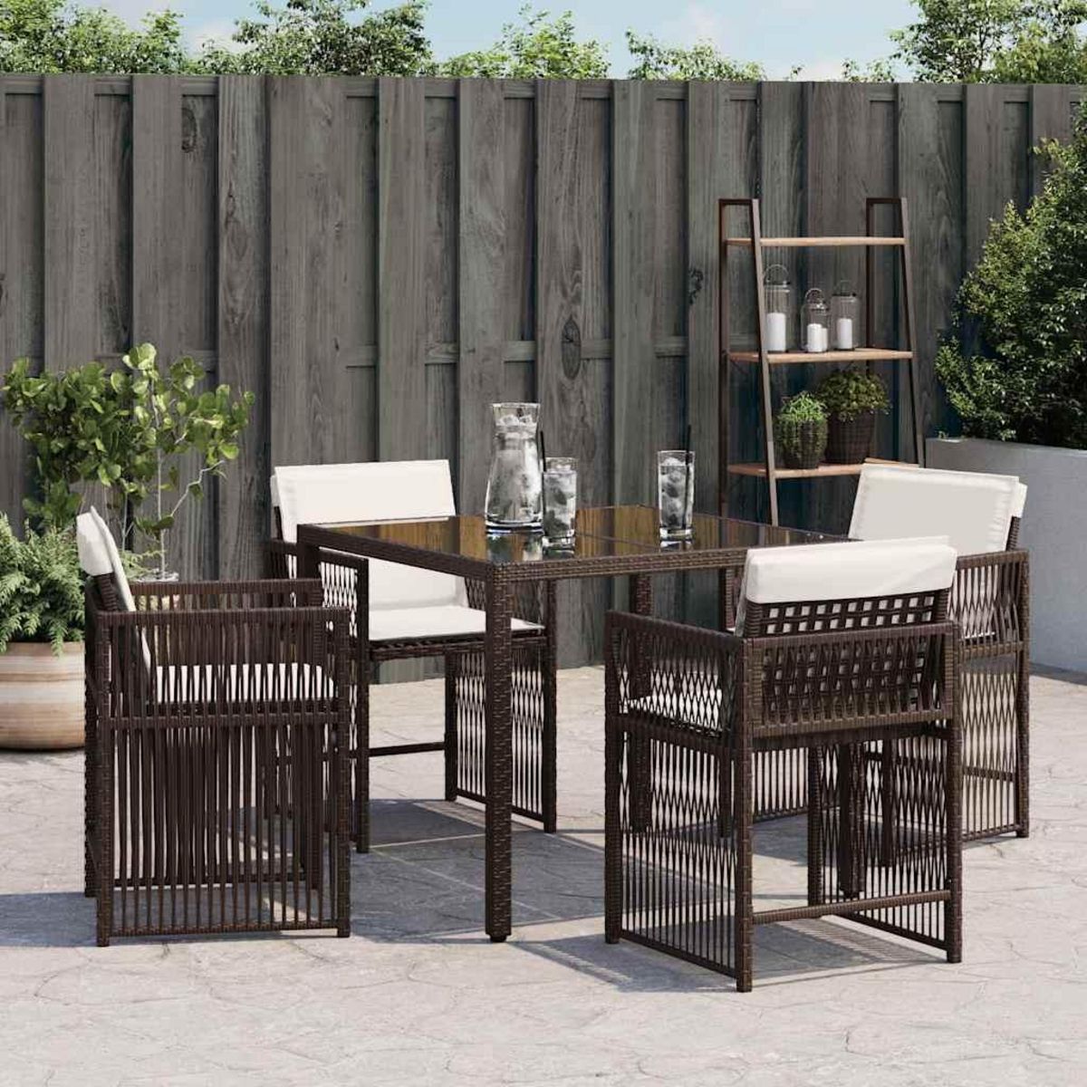 VIDAXL Chaises de jardin avec coussins lot de 4 marron resine tressee