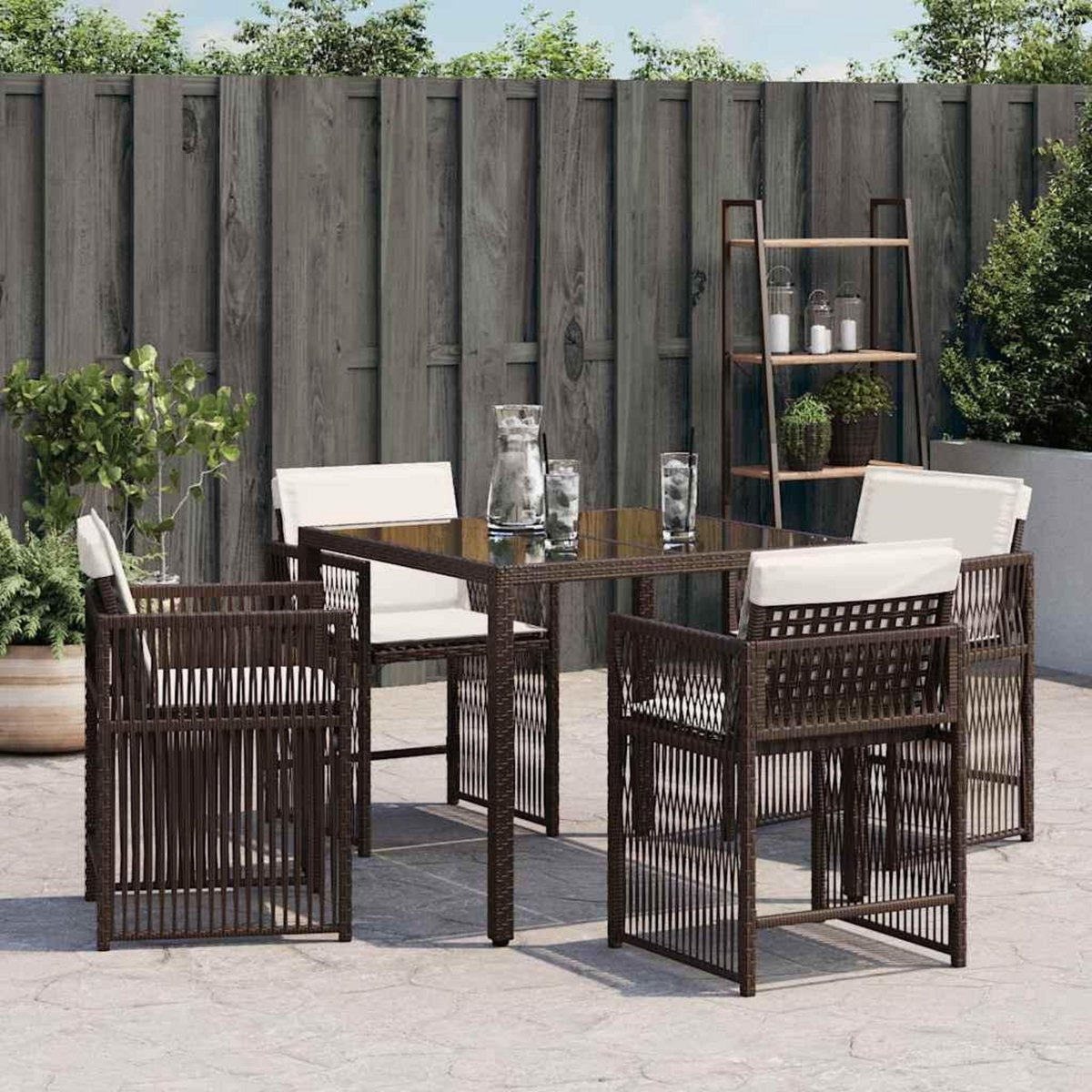 VIDAXL Chaises de jardin avec coussins lot de 4 marron resine tressee