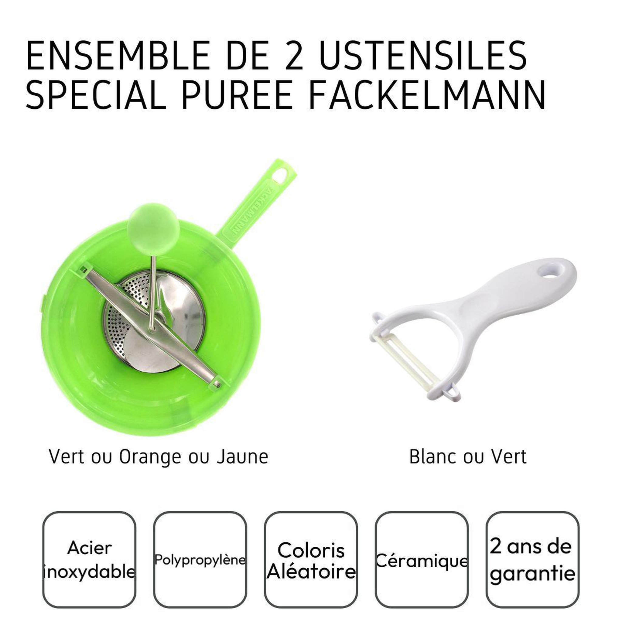 Voir la diapositive 4 : Fackelmann Ensemble de 2 ustensiles spécial purée avec éplucheur et moulin à légumes fackelmann