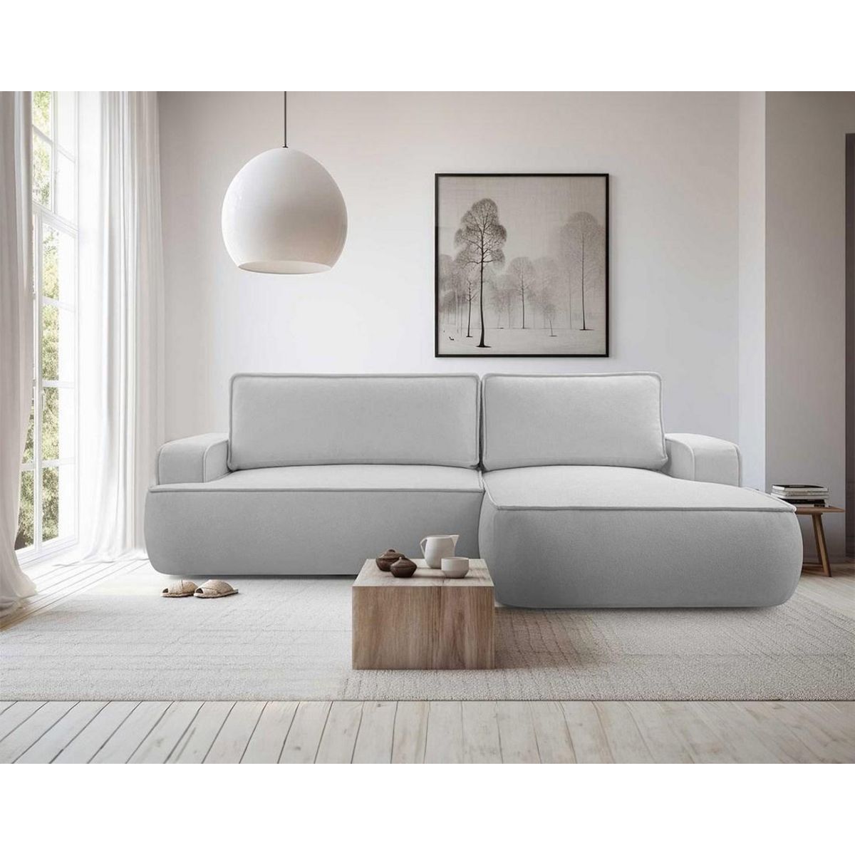 BEST MOBILIER Nessino - canapé d'angle droit 4 places - convertible avec coffre - en tissu texturé