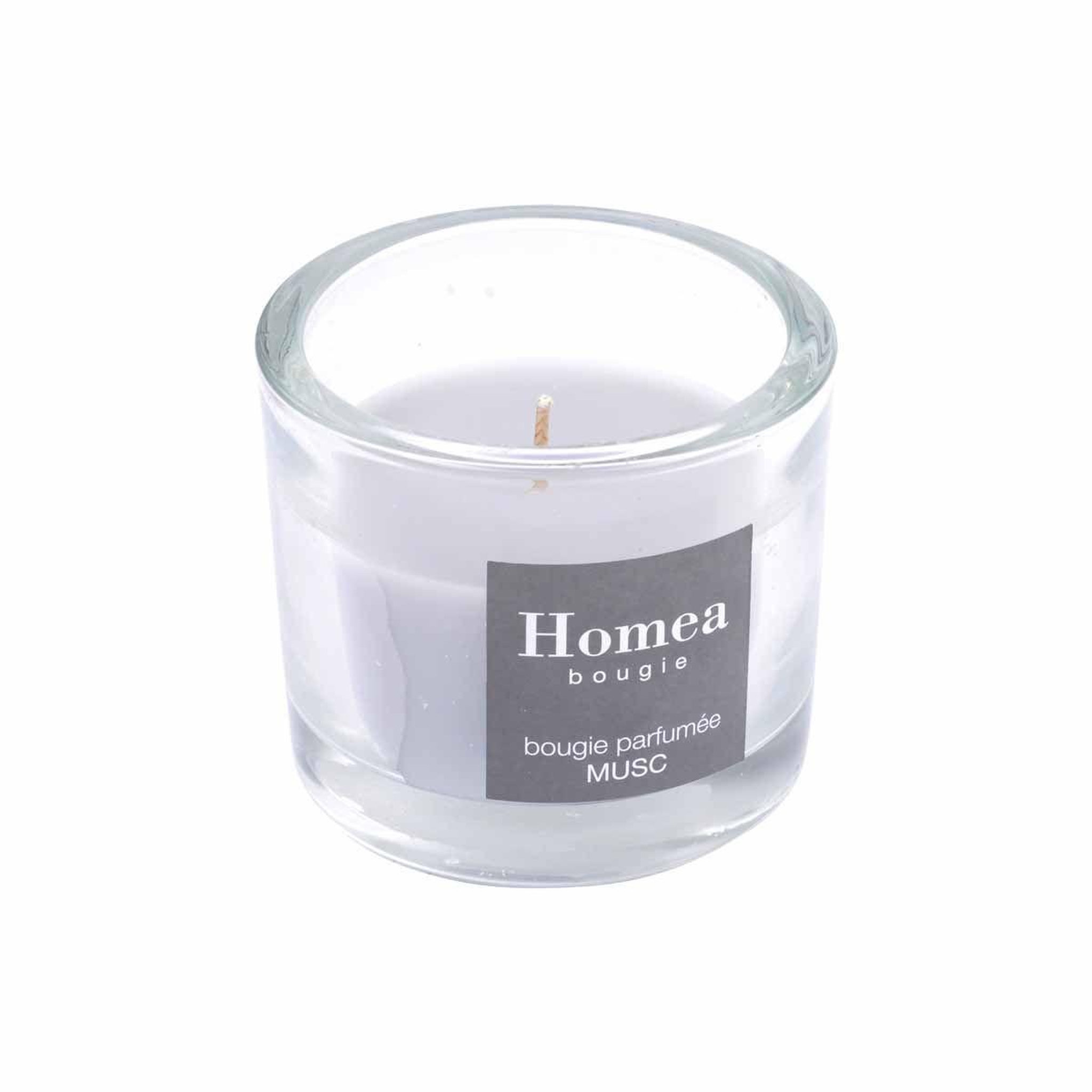 Voir la diapositive 2 : HOMEA Bougie verrine parfumée  essentiel  9cm musc