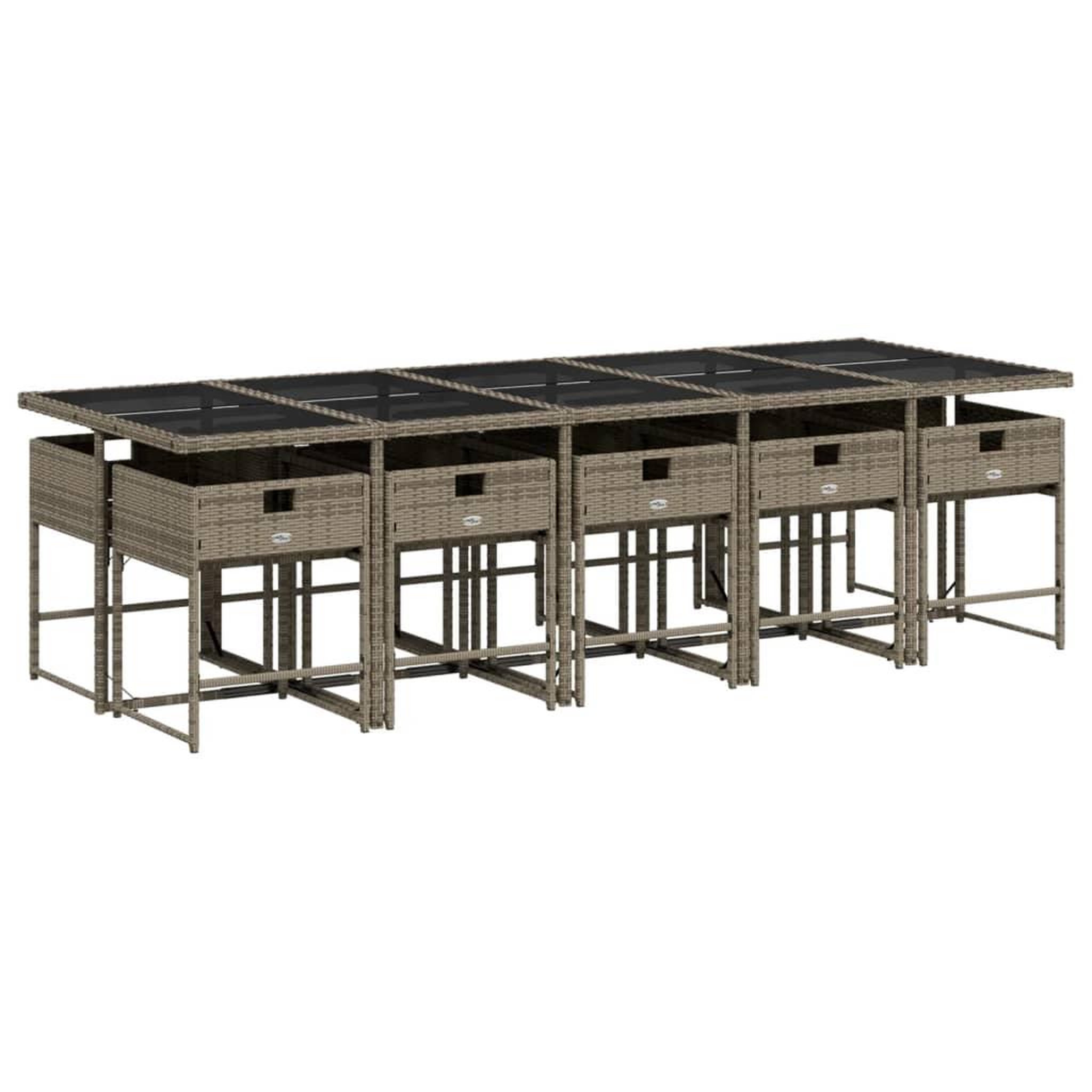 Voir la diapositive 5 : VIDAXL Ensemble a manger de jardin 11pcs avec coussins gris poly rotin