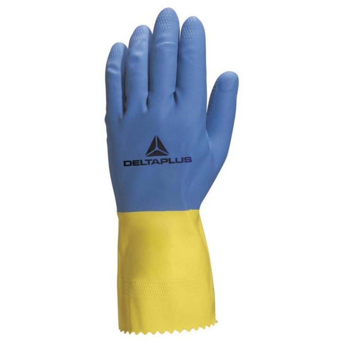Delta Plus Gant trempé DUOCOLOR VE330 en latex floqué coton bleu jauneT8,5 DELTA PLUS VE330BJ08