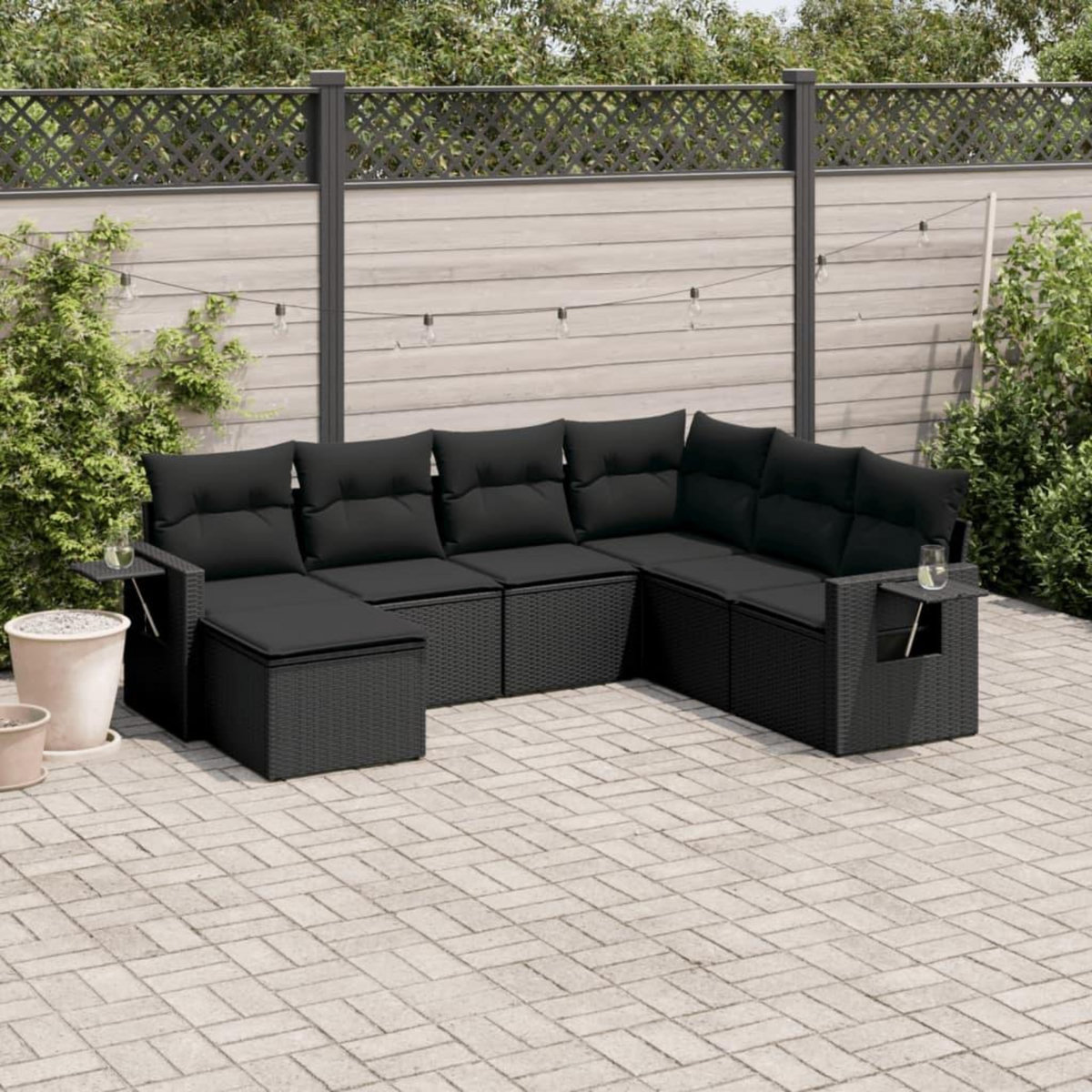VIDAXL Salon de jardin 7 pcs avec coussins noir resine tressee