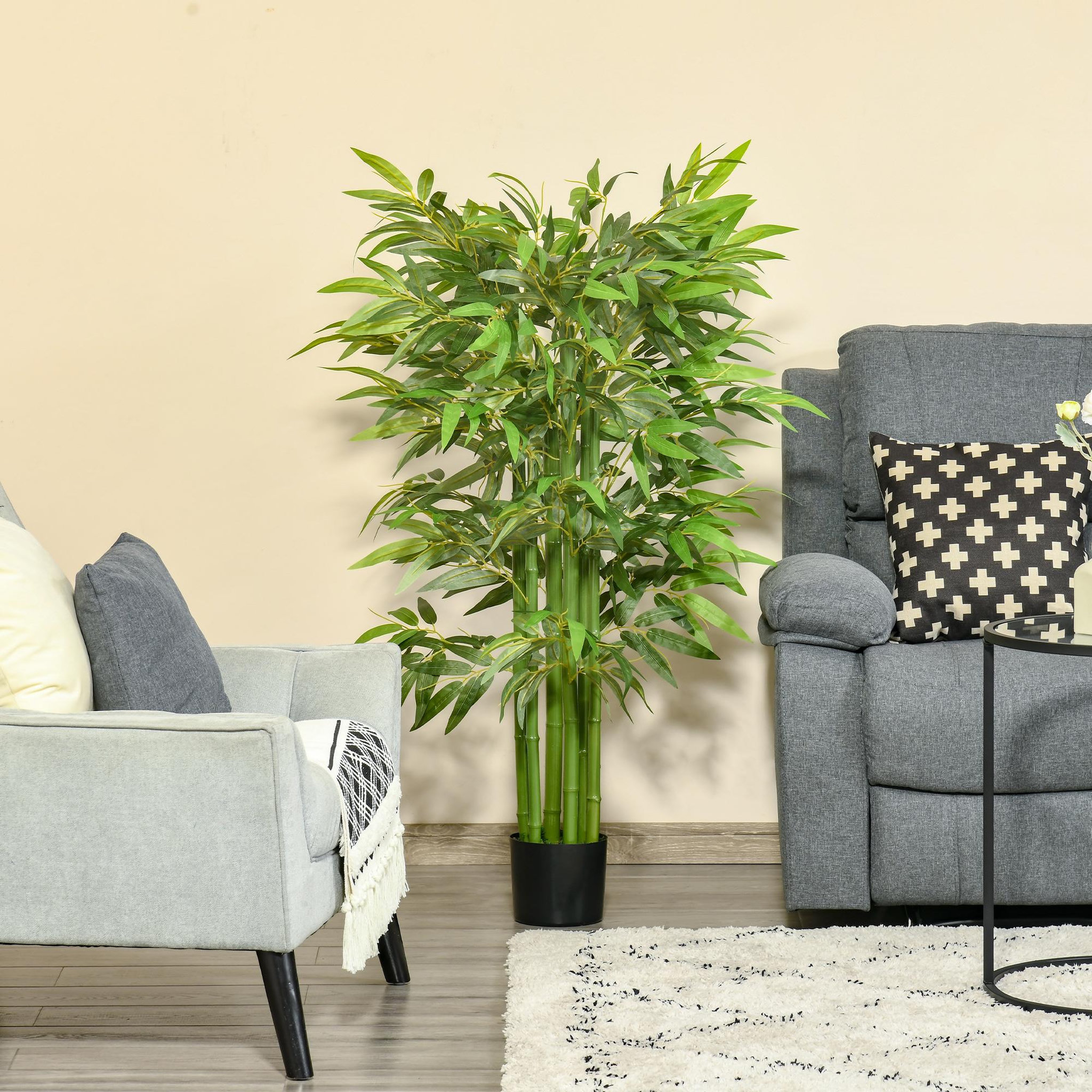 Voir la diapositive 4 : HOMCOM Bambou artificiel H.1,40m 6 pieds 780 feuilles denses réalistes pot inclus vert