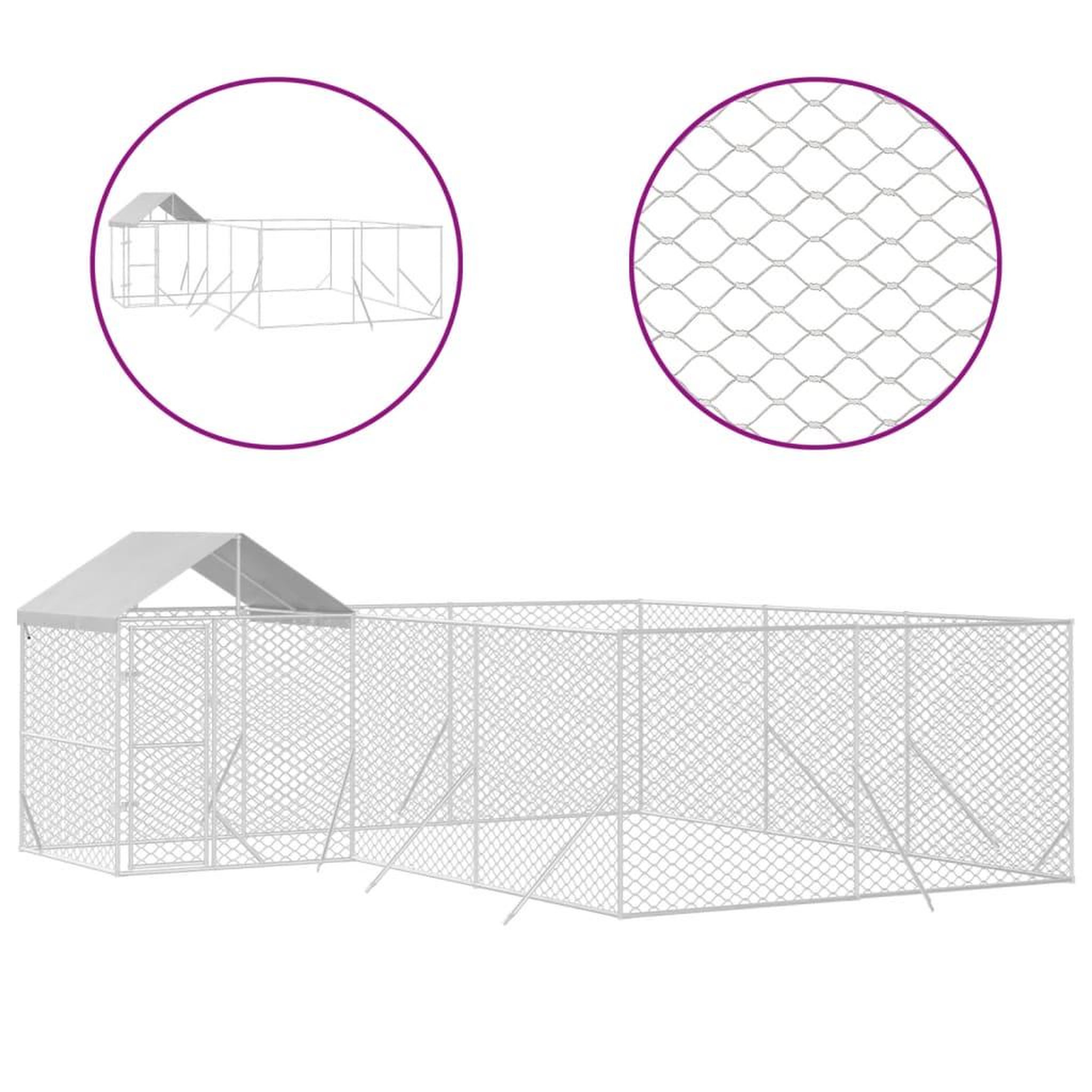 Voir la diapositive 2 : VIDAXL Chenil d'exterieur pour chiens avec toit argente 6x6x2,5 m