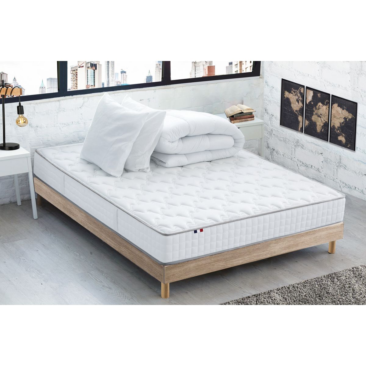 Ensemble literie  prêt à dormir Paul 160x200 cm : matelas + sommier + couette + oreillers 