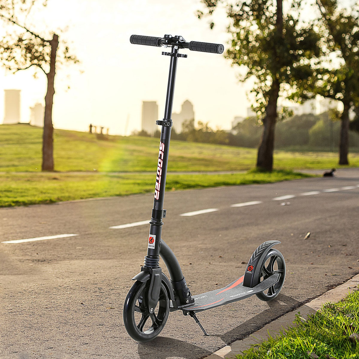 HOMCOM Trottinette pliable pour adulte enfant à partir 14 ans 92,5 x 37,5 x 87-101,5 cm hauteur guidon réglable alu noir